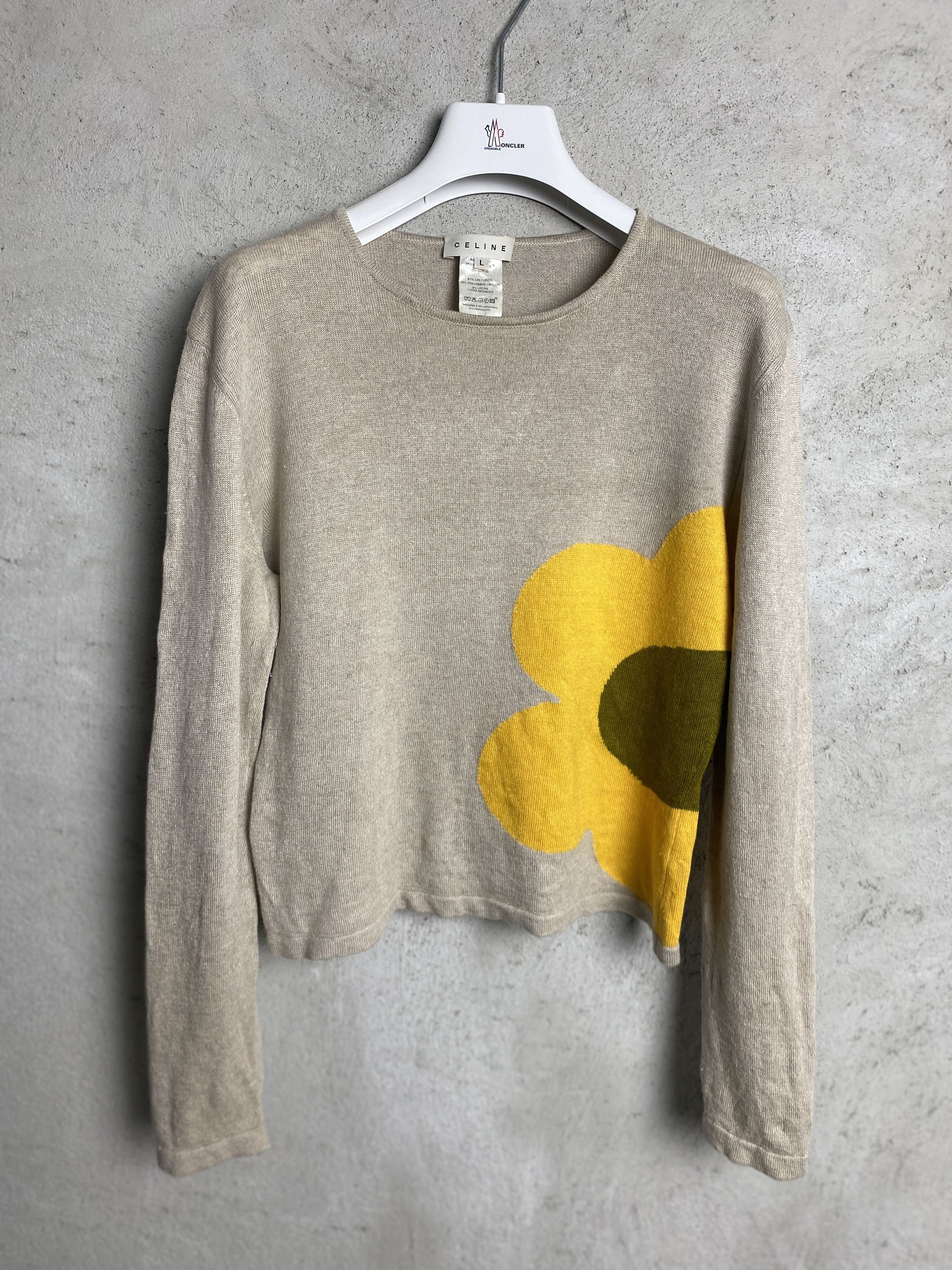 Celine Celine SS02 vintage flower print long sleeve sweater linen Size L / US 10 / IT 46 - 1 Thumbnail