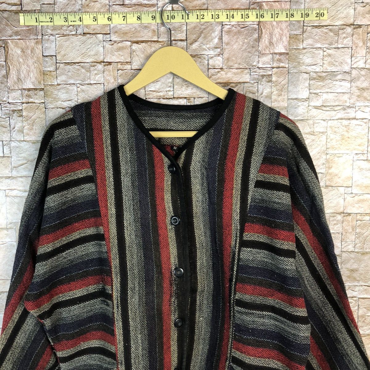 Homespun Knitwear Japan cardigan Red black stripe Knitwear #A499 Size L / US 10 / IT 46 - 5 Thumbnail