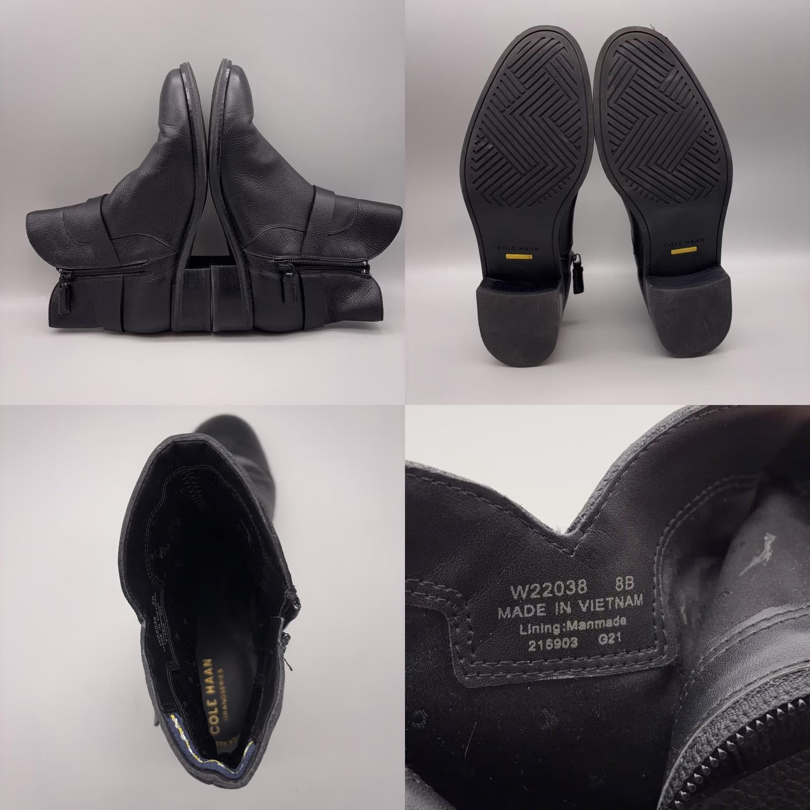 Cole Haan Cole Haan Womens 8 Black Grand 360 Leather Ankle Strap Zip Booties Size US 8 / IT 38 - 8 Thumbnail