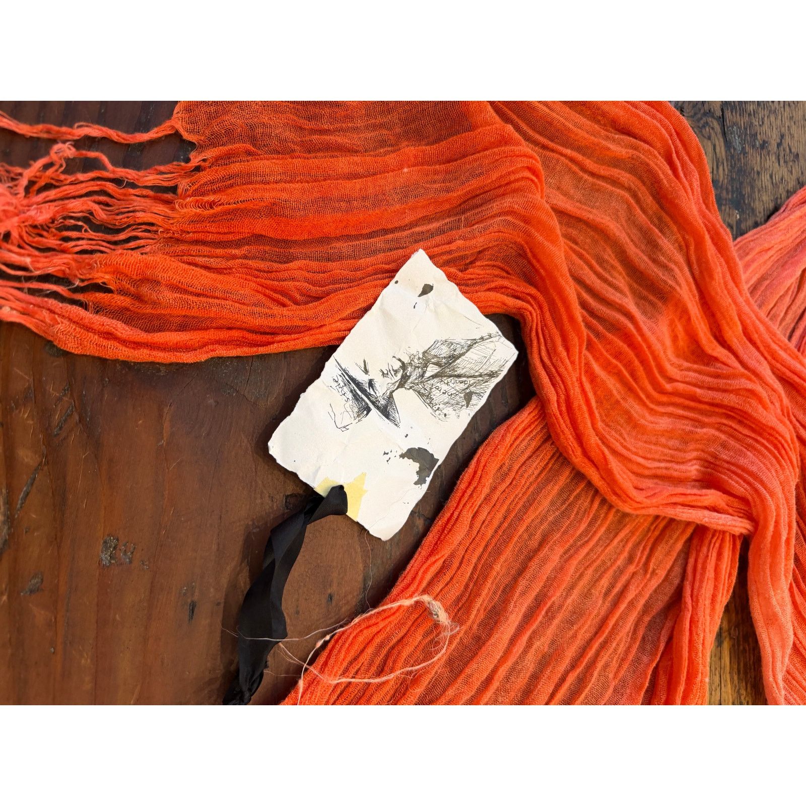 Greg Lauren Greg Lauren SAMPLE Orange Cotton Fringe Scarf Size ONE SIZE - 4 Thumbnail