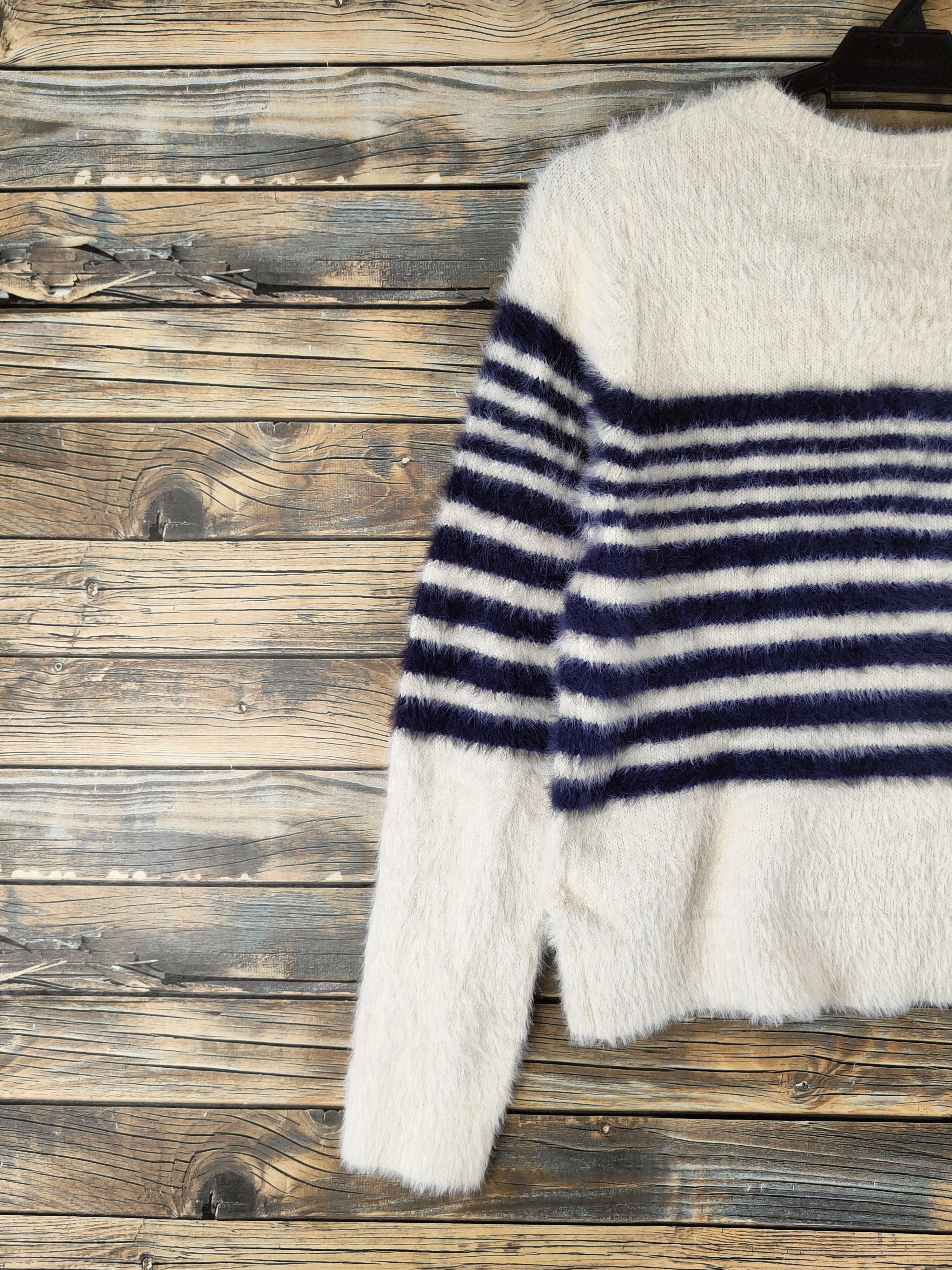 Japanese Brand DL Jeunne Garcon Navy Ivory Fur Mohair Knitwear #46-1016 Size M / US 6-8 / IT 42-44 - 8 Thumbnail