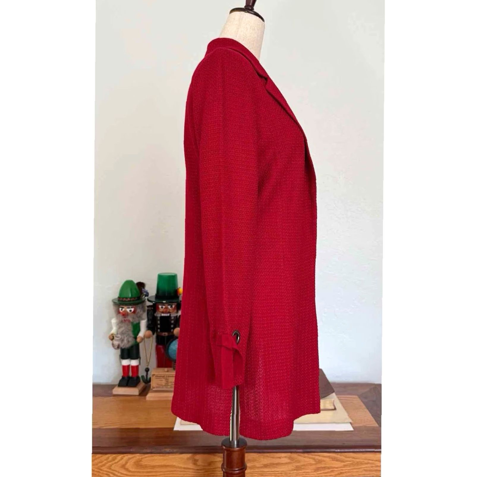 Vintage VINTAGE Misook Tailored Tie Cuff Knit Jacket Red Textured Woven Knit Size S Size S / US 4 / IT 40 - 5 Thumbnail