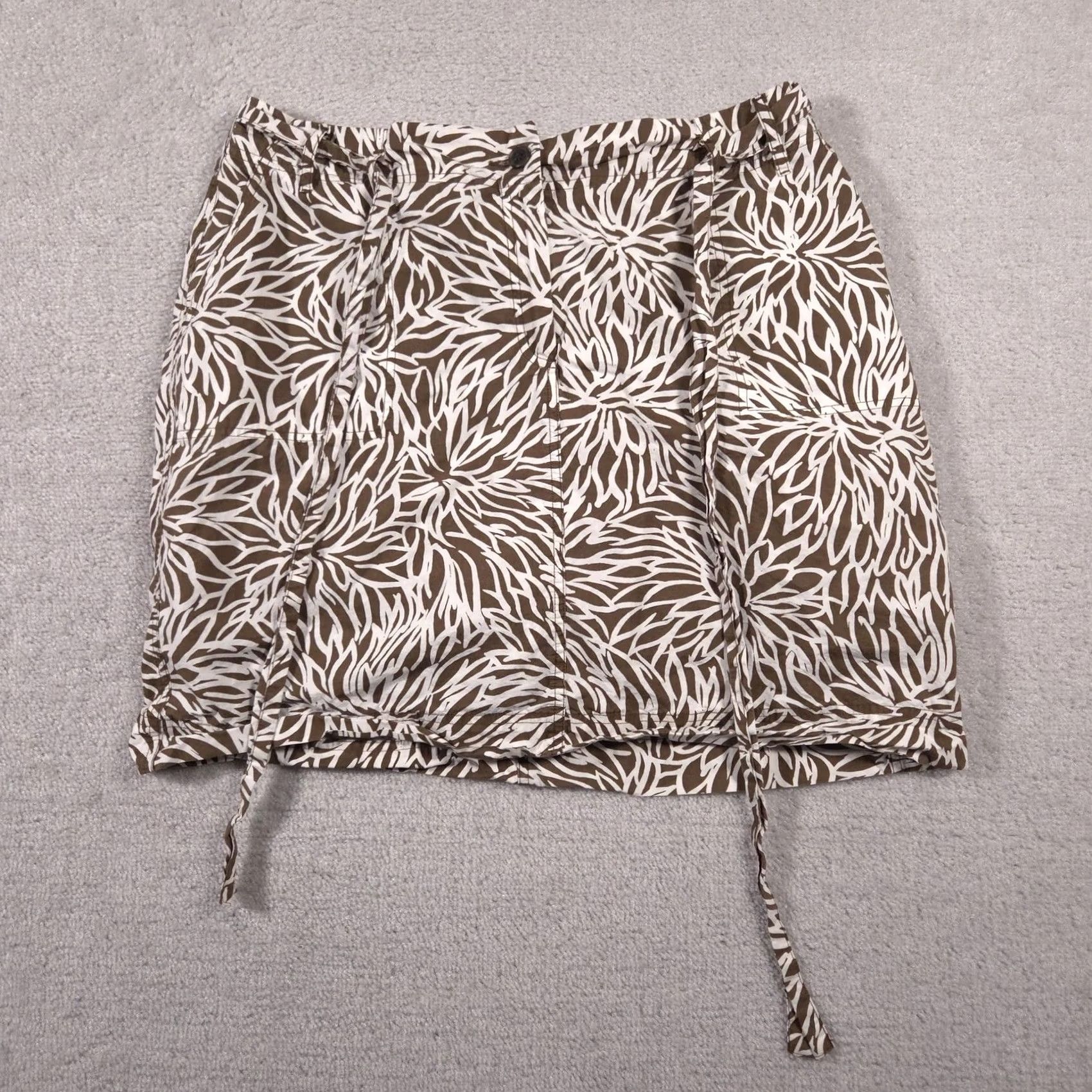 Lands' End Lands' End Skirt Womens 16W Brown White Leaf Print Drawstring Hem Pockets Beach Casual Travel 100% Cotton Size 38" / US 16 / IT 52 - 2 Thumbnail