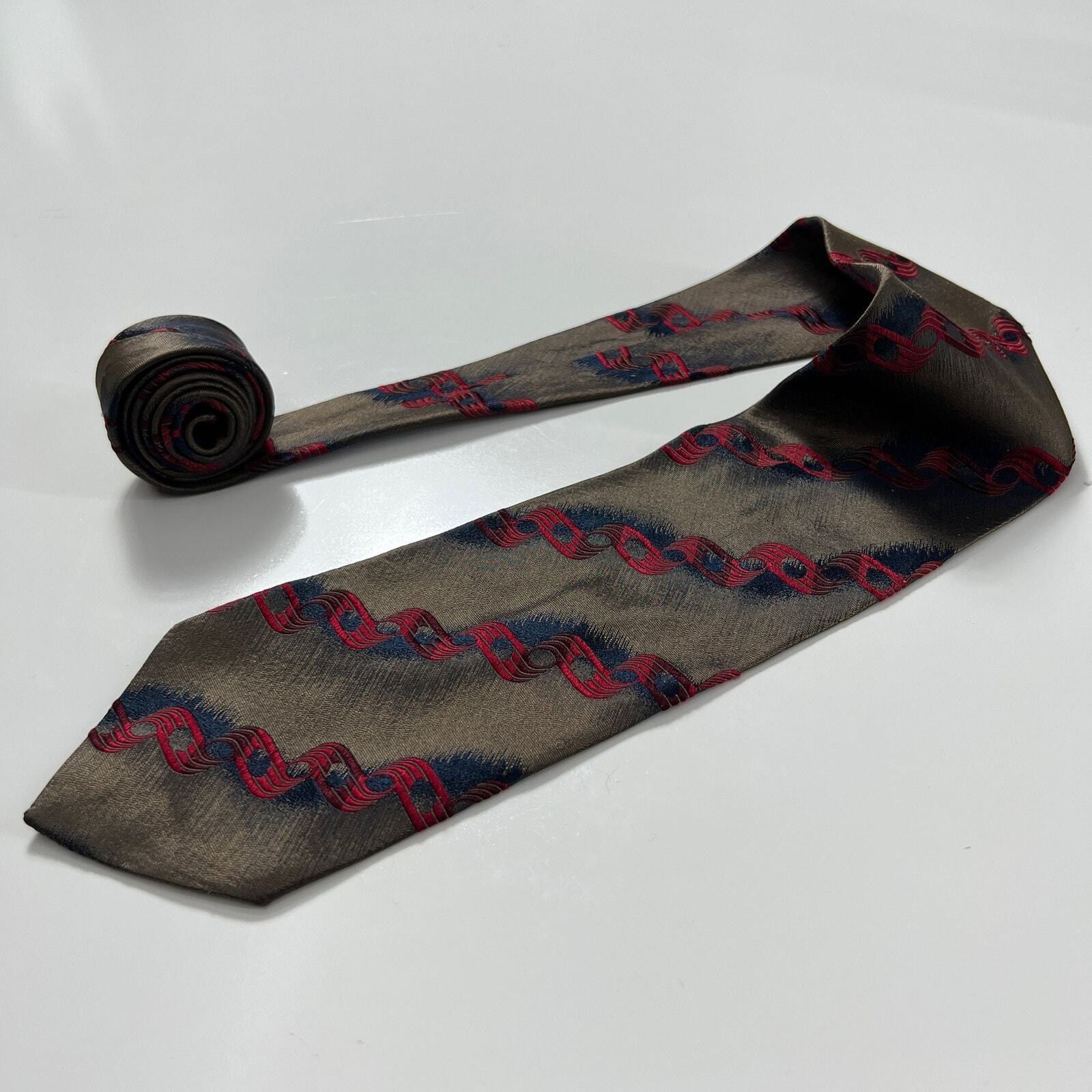 Hugo Boss Hugo Boss Men's Brown Red 100% Silk Striped Woven Neck tie Size ONE SIZE - 6 Thumbnail