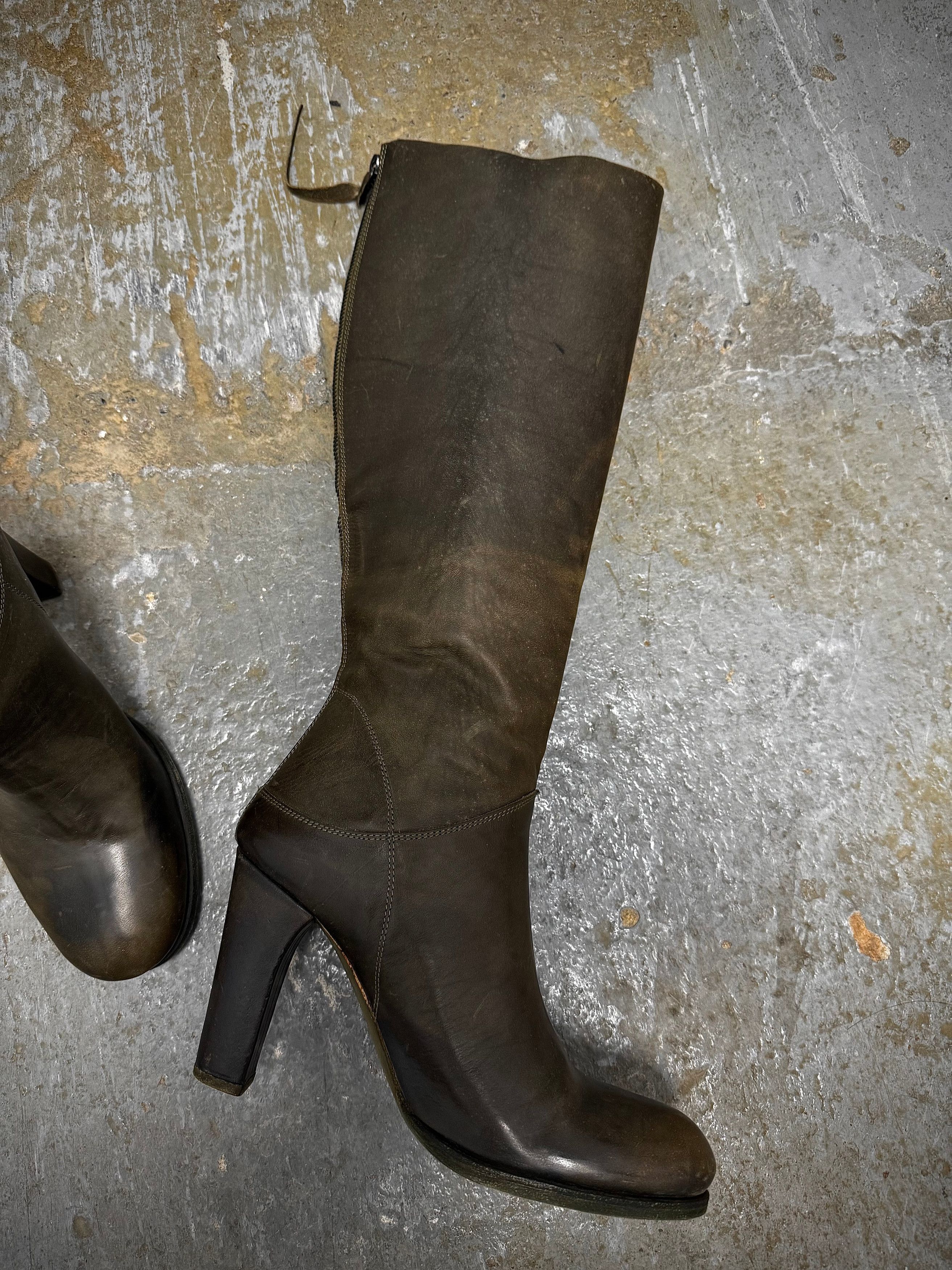 Ma+ Ma+ Ivy Green Tall Back Zip Calf Leather Boots Size US 5 / EU 37 - 9 Thumbnail