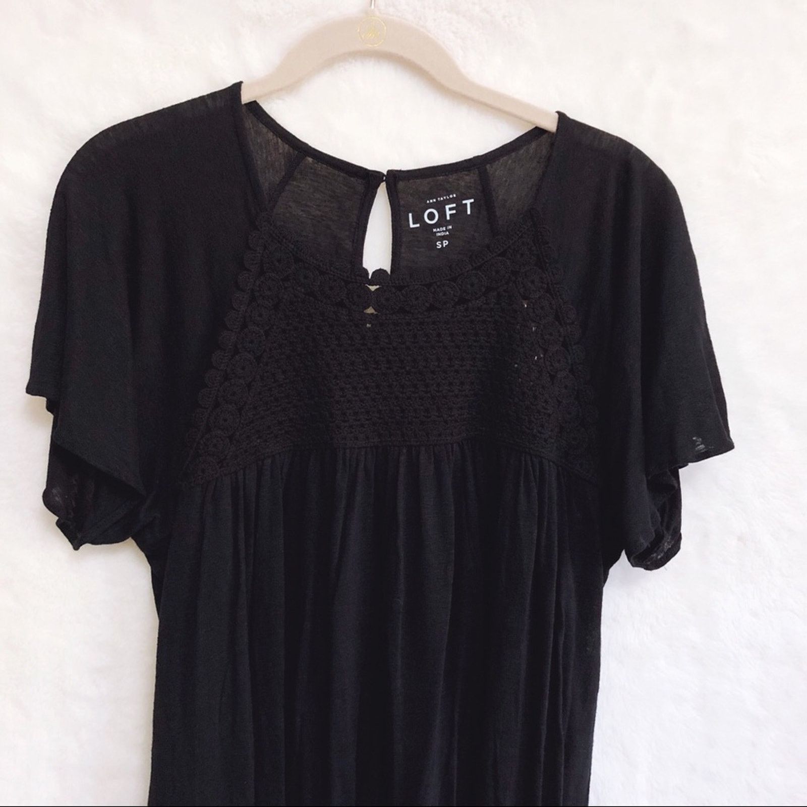 Loft LOFT Black Crochet Yoke Top Size S / US 4 / IT 40 - 6 Thumbnail