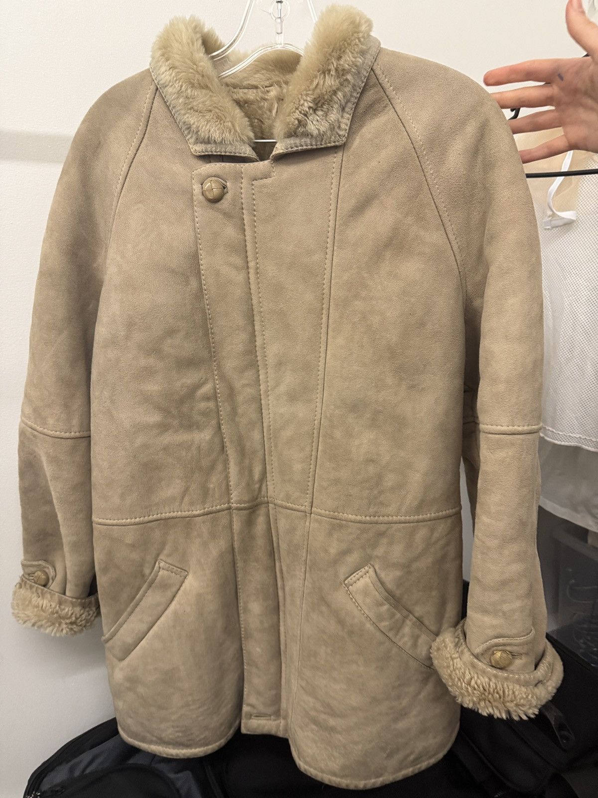 Vintage Vintage Suede/Shearling beige bomber coat Size L / US 10 / IT 46 - 2 Thumbnail
