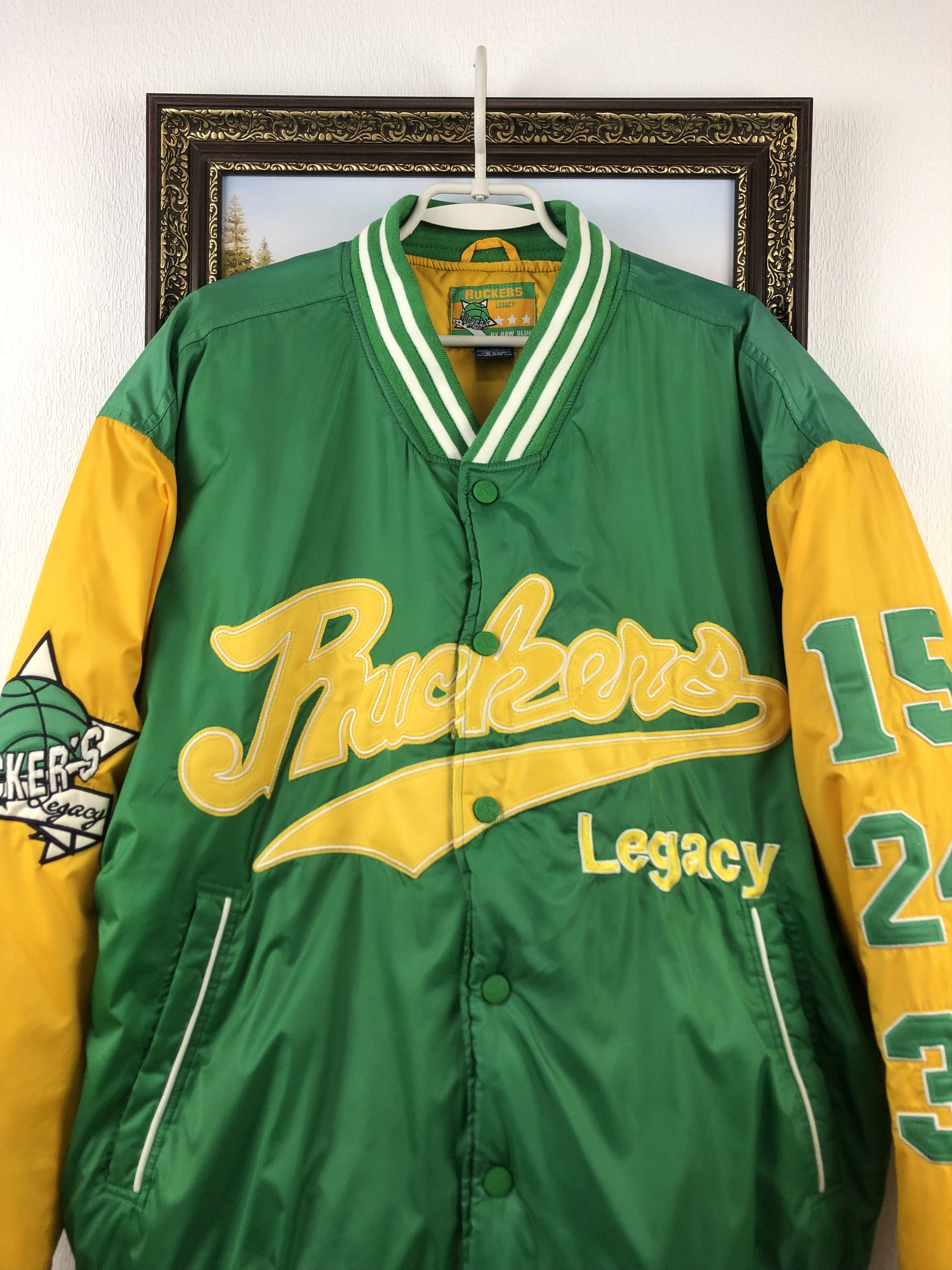 Vintage Ruckers Legacy by Raw Blue Satin Button Front Jacket Bomber Size US XXL / EU 58 / 5 - 2 Thumbnail