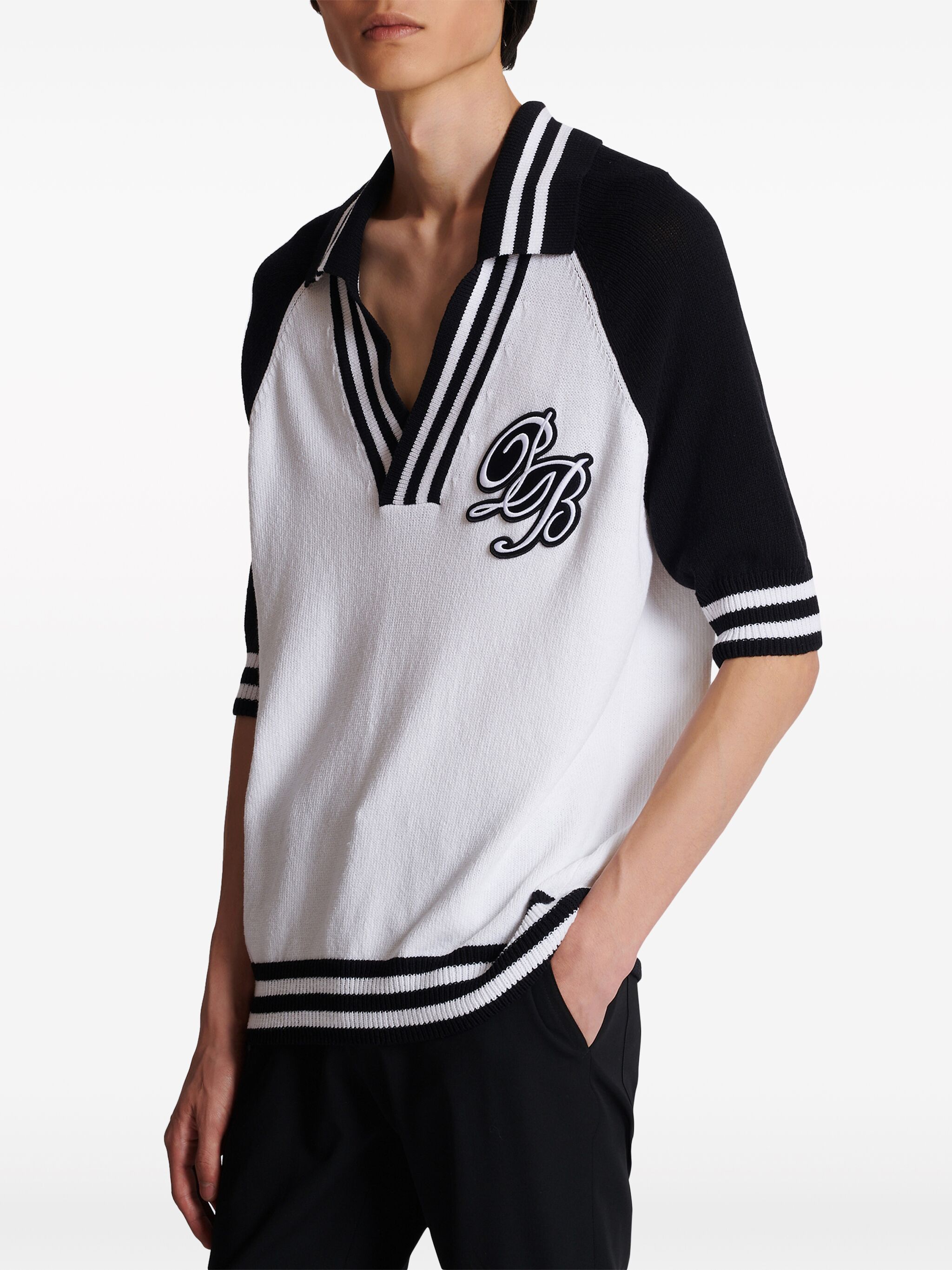 Balmain o1s1wg110125 Knitted Polo Top in White Black Size US S / EU 44-46 / 1 - 6 Thumbnail