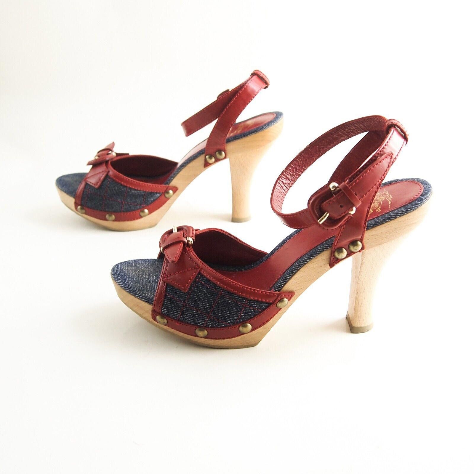 Burberry Burberry Open Toe Sandals Blue Denim Red Leather US 8 EU 38 Size US 8 / IT 38 - 2 Thumbnail