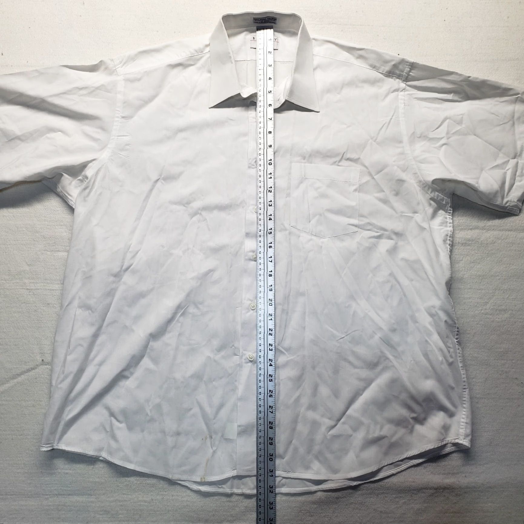 Vintage Botany 500 Shirt Men Big & Tall 18 White Short Sleeve Button-Up Front Pocket Solid Dress Shirt Mens Size 48R - 6 Thumbnail