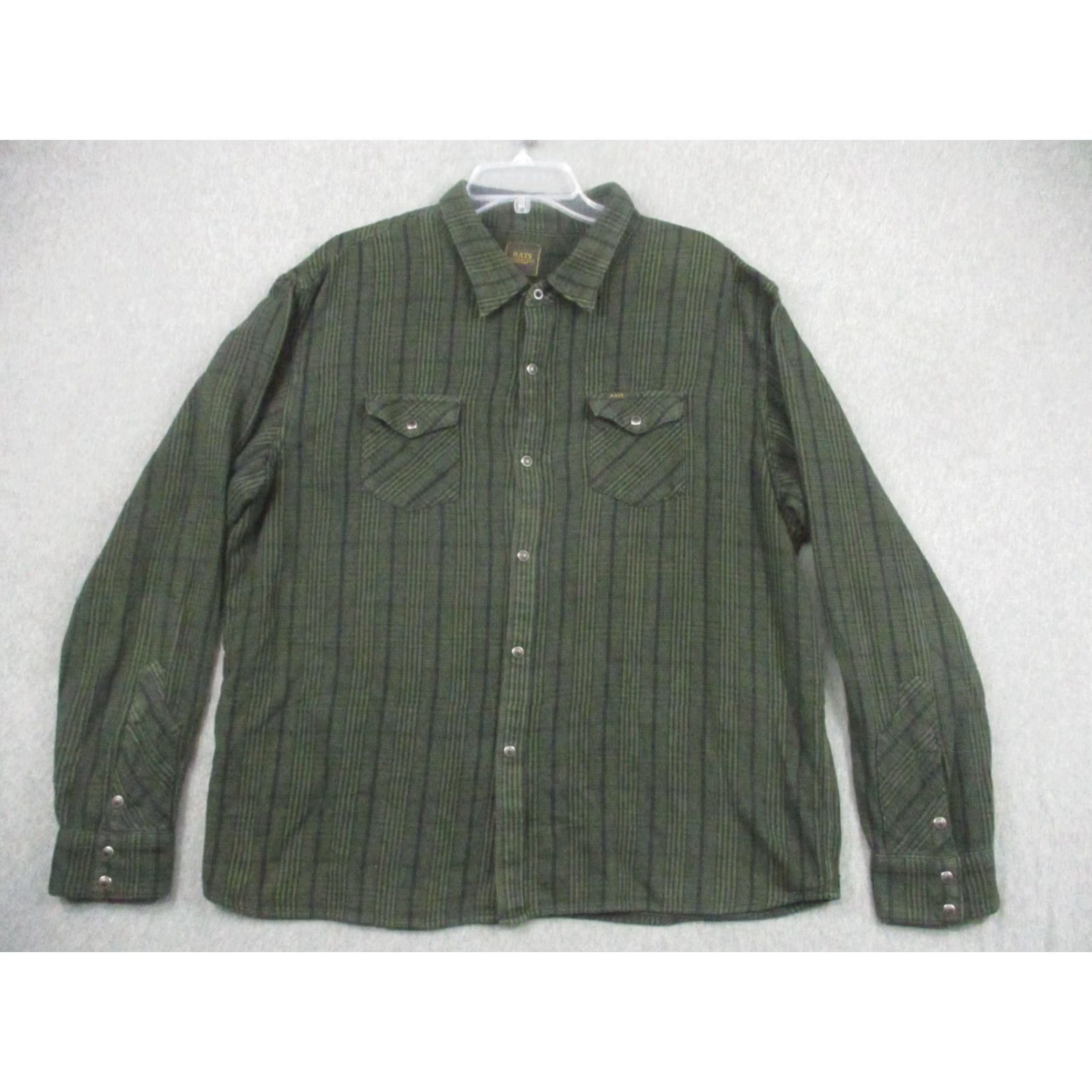 Vintage RATS Shirt Mens XL Green Flannel Snap Front Western Stripe Made Japan Casual Size US XL / EU 56 / 4 - 2 Thumbnail