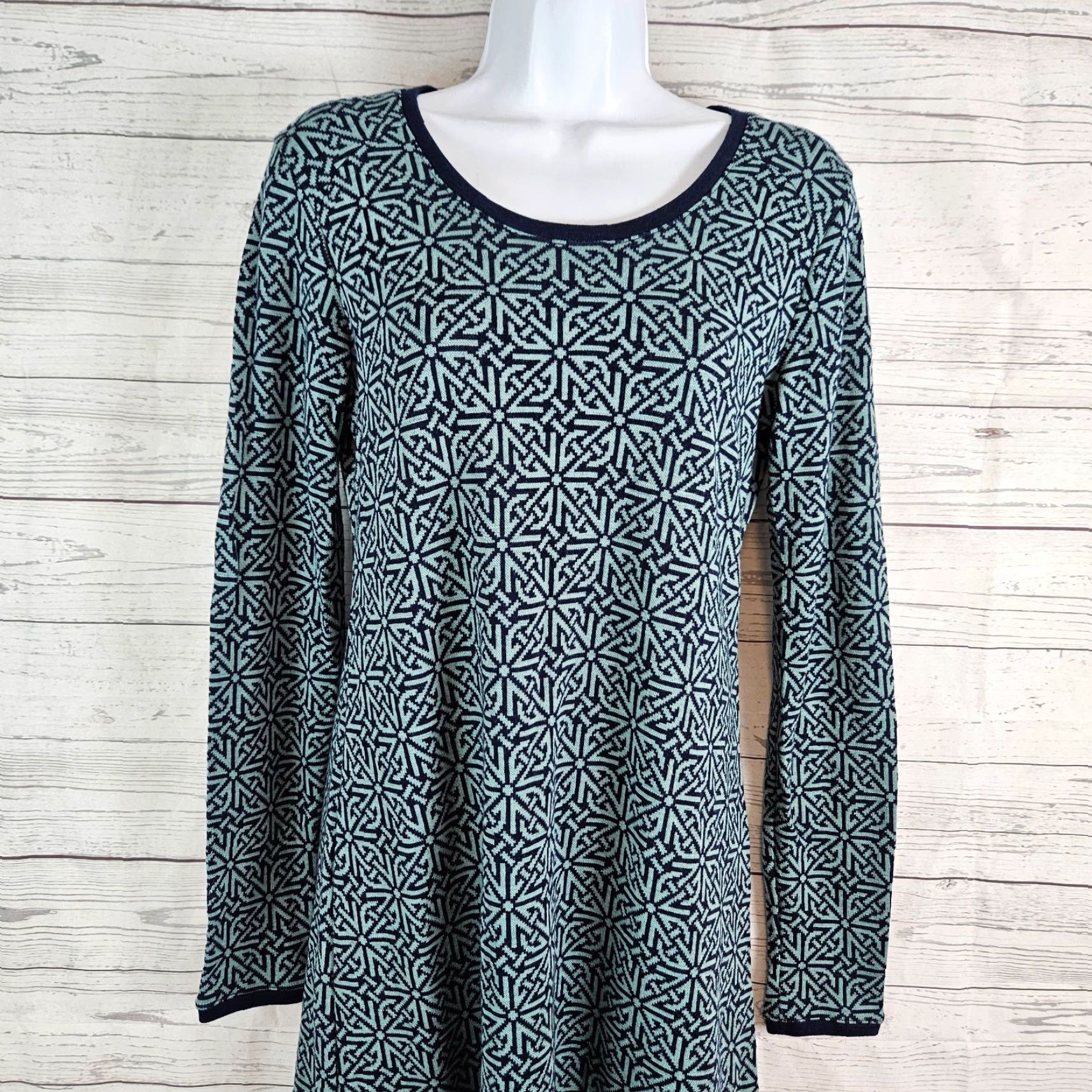 Vintage Ibex Womens Dress Sz Small Blue Long Sleeve Geometric Size S / US 4 / IT 40 - 2 Thumbnail