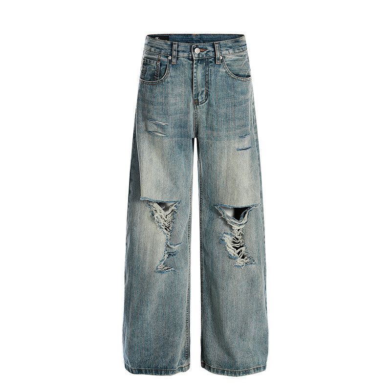 Jean Men's ripped straight blue vintage washed distressed jeans Size US 34 / EU 50 - 1 Thumbnail