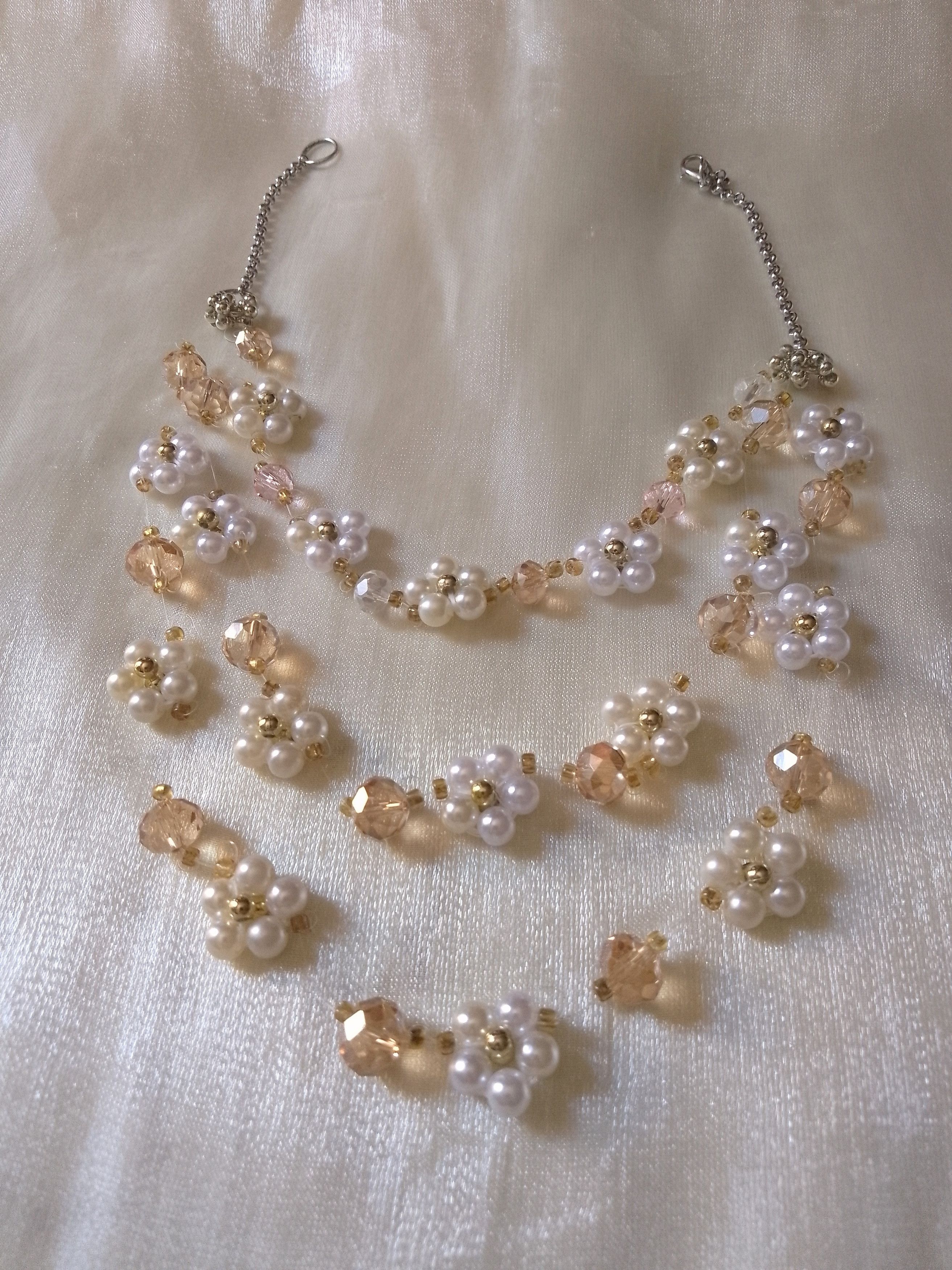 Handmade Necklace Long Beaded Flower Pearls Crystal Multithread Size ONE SIZE - 2 Thumbnail