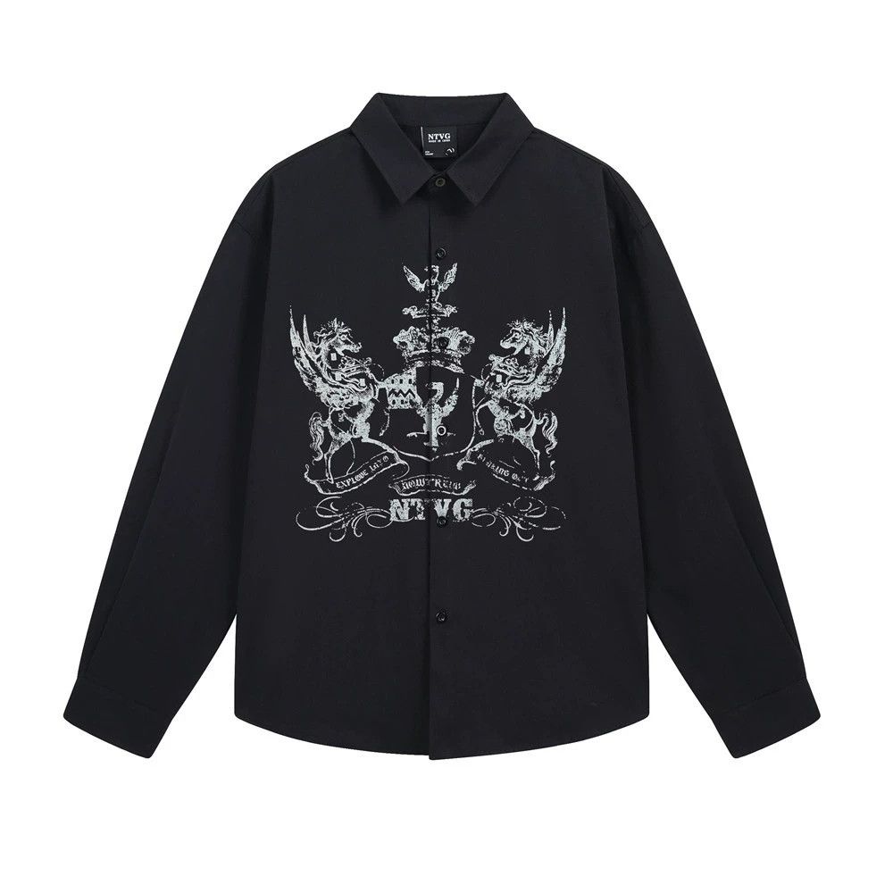 Vintage Men's casual retro totem print loose long-sleeved shirt Size US M / EU 48-50 / 2 - 1 Thumbnail