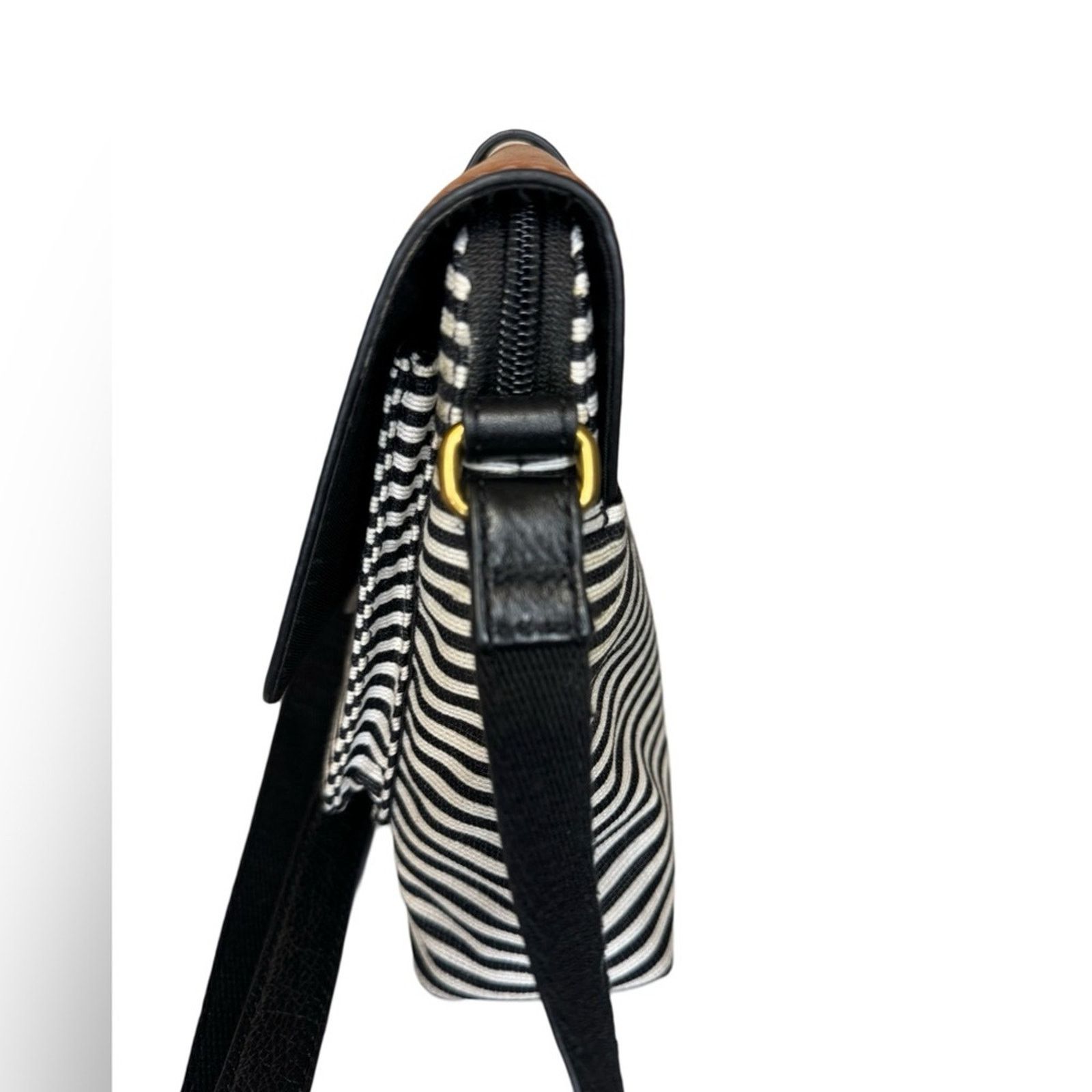 Fossil Fossil Kinley Flap Striped Purse w/Brown Leather Crossbody Size ONE SIZE - 6 Thumbnail