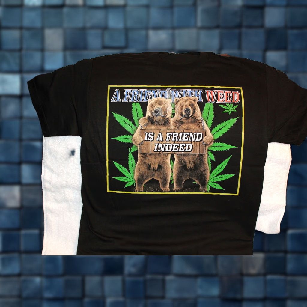 Vintage VINTAGE Funny Bear Marijuana Graphic Tee T-Shirt Men's XL Black Size US XL / EU 56 / 4 - 1 Thumbnail