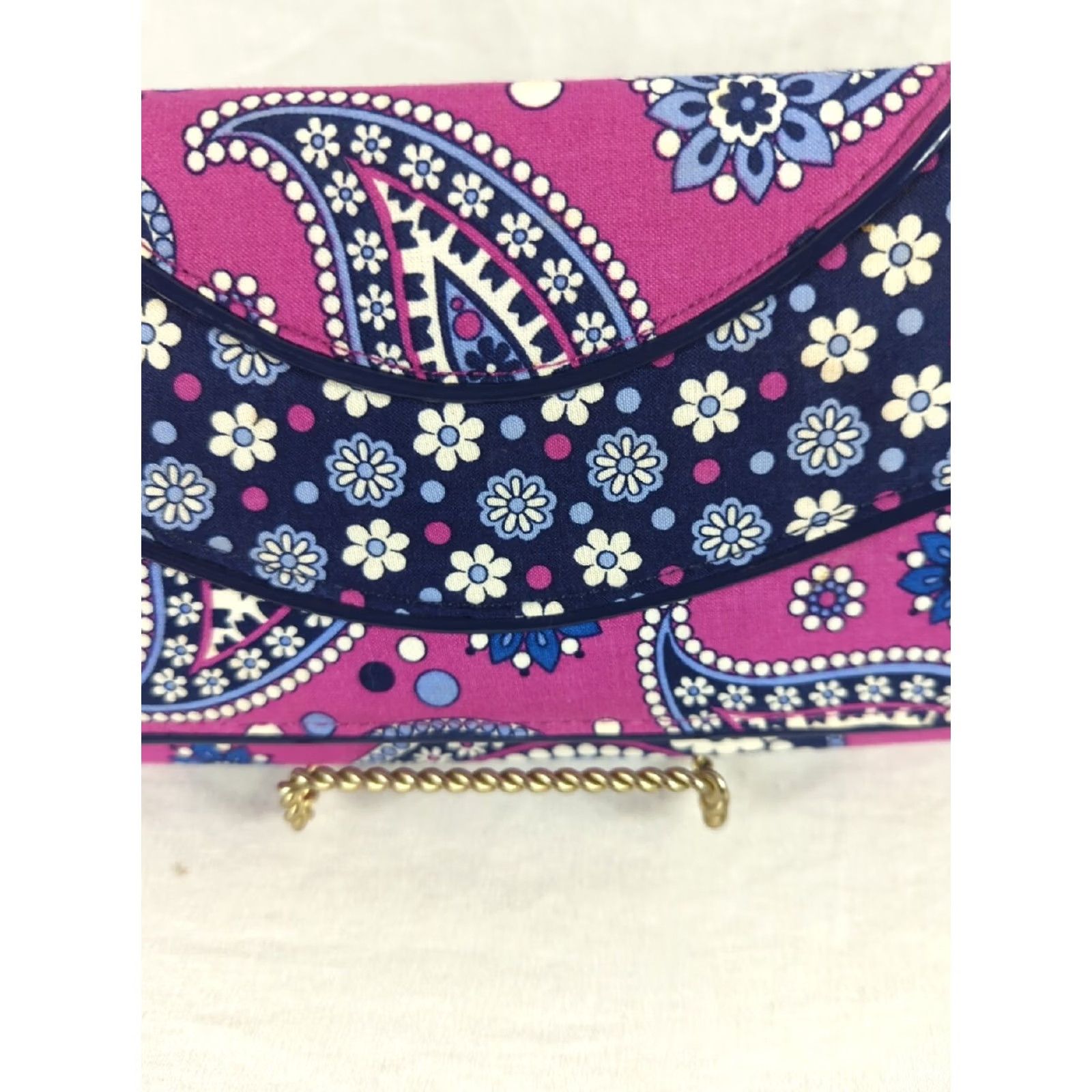 Vera Bradley VINTAGE Vera Bradley Large Wristlet Wallet Clutch Making Waves Trifold Purple Floral/Paisley Cotton Patent Leather Strap Size ONE SIZE - 2 Thumbnail