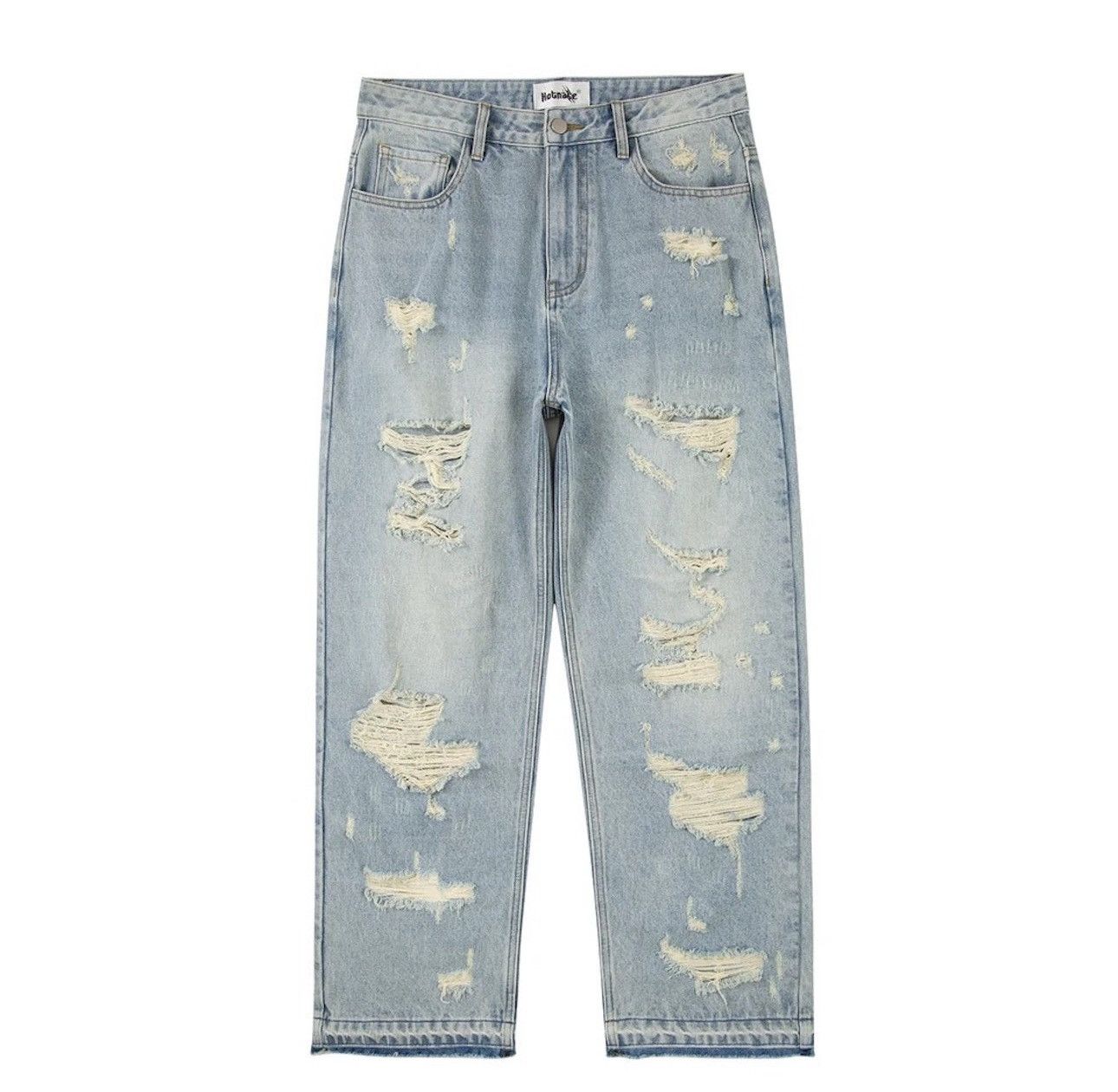 Washed Blue Oversized Torn Jeans
