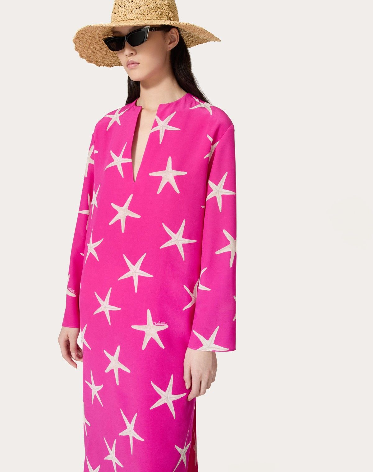 Valentino o1s1wg110525 Starfish Crepe De Chine Midi Dress in Pink Size S / US 4 / IT 40 - 5 Thumbnail