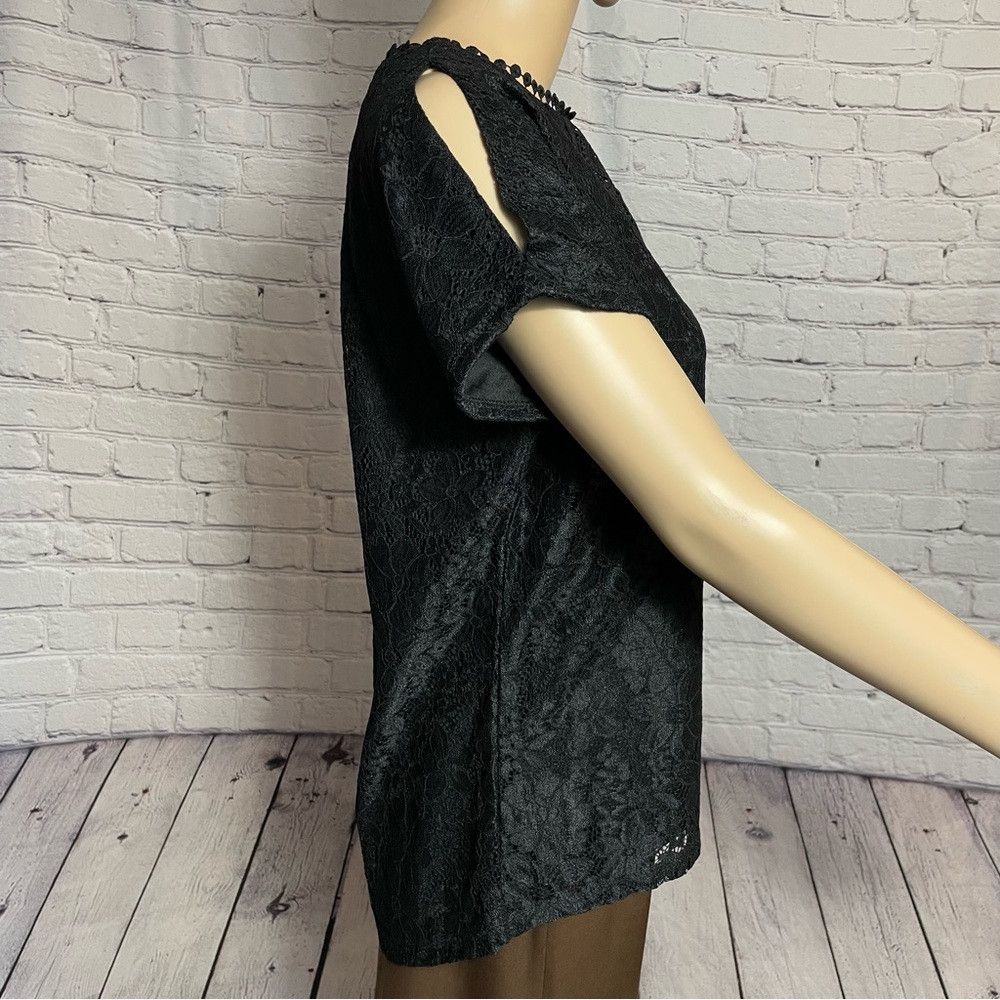 Other NWT New Cable & Gauge Lace Short Sleeve Black Top Size M Size M / US 6-8 / IT 42-44 - 2 Thumbnail