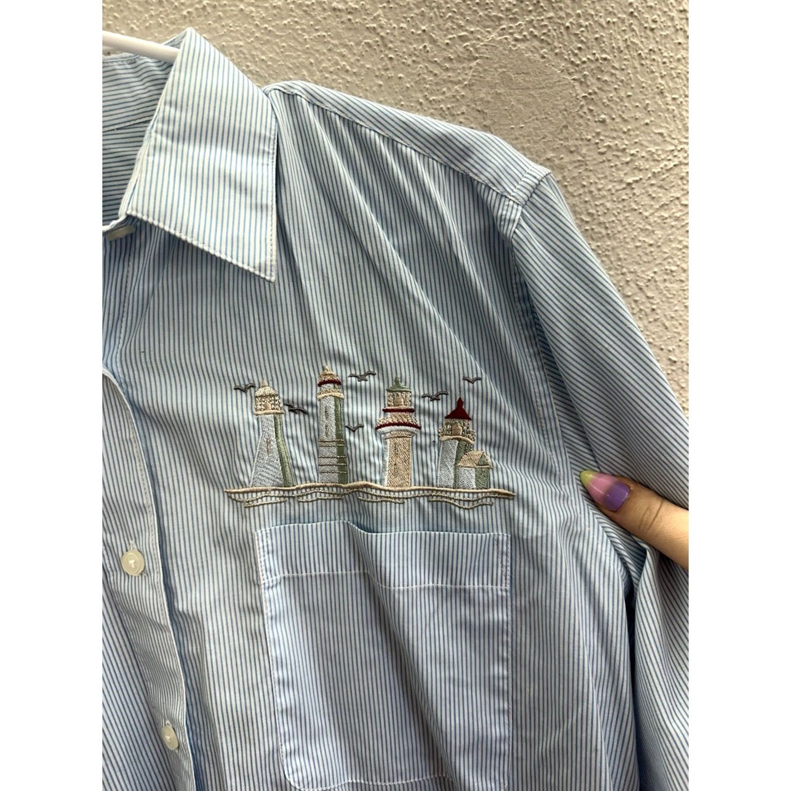 Vintage Las Olas Womens Shirt Size Small Striped Long Sleeve Button Up Beach Theme Size S / US 4 / IT 40 - 2 Thumbnail