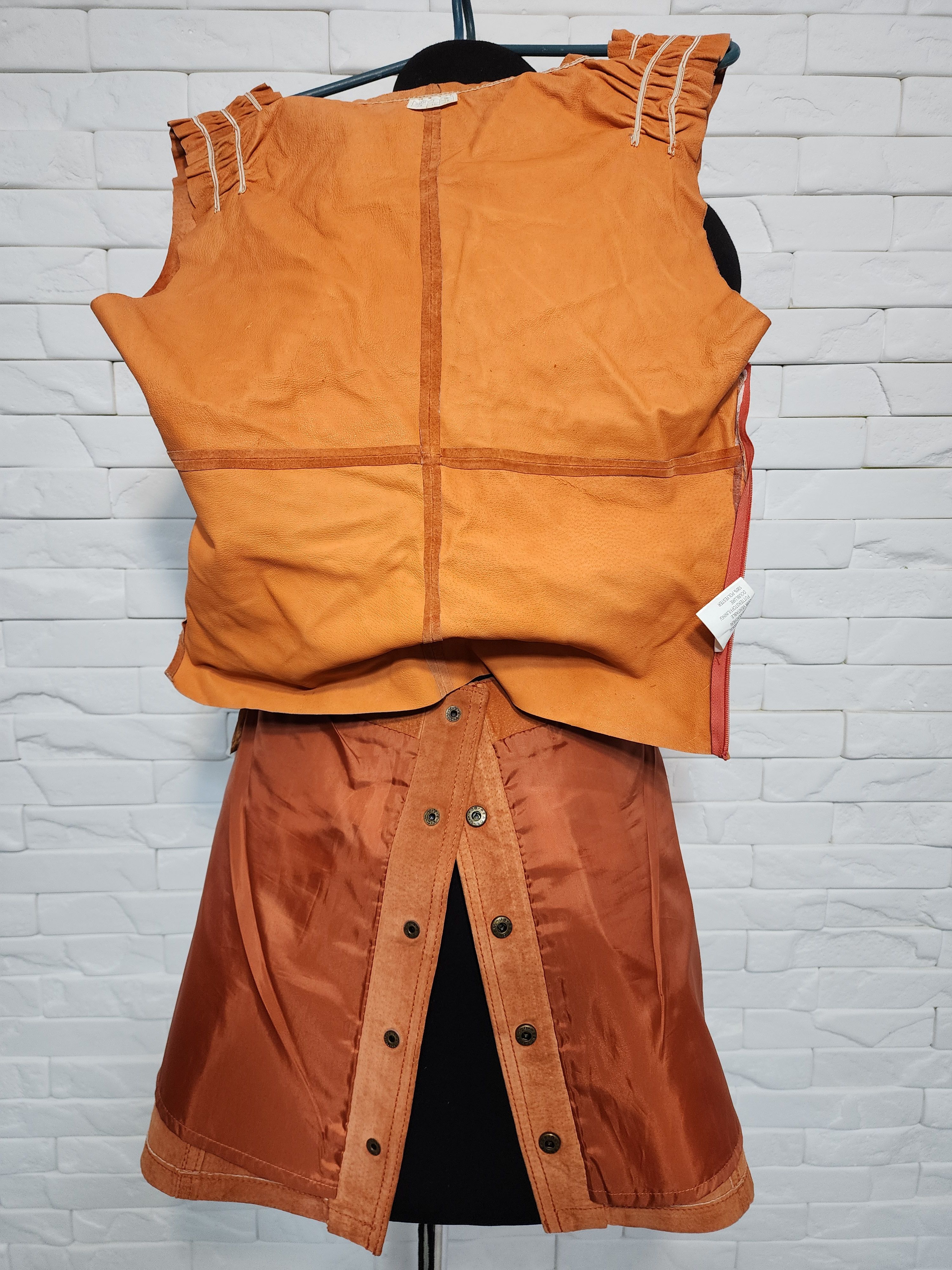 Genuine Leather Vintage Brown Leather Suit: Suede Vest & Skirt Size 29" - 9 Thumbnail