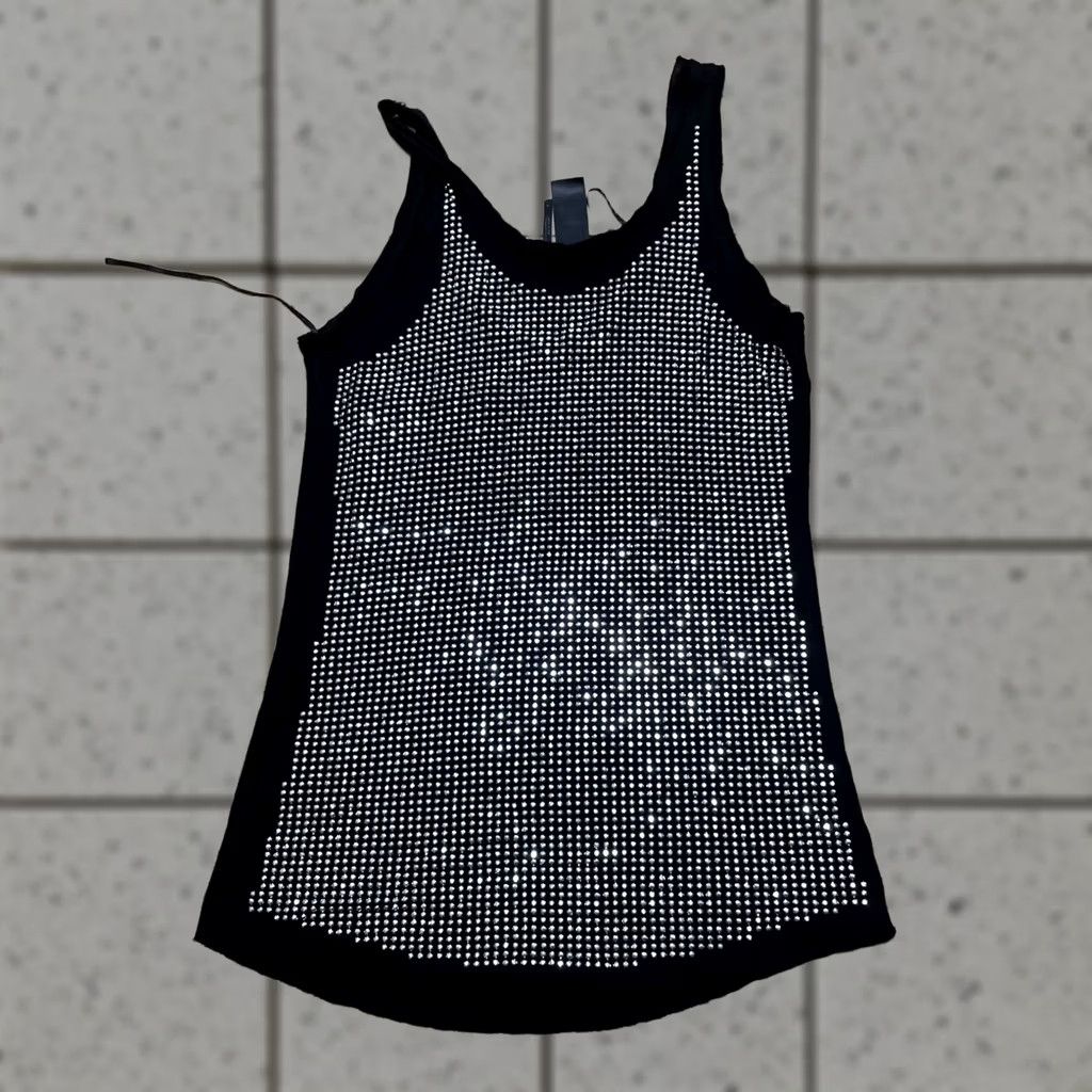 Guess VINTAGE Guess Tank Top Womens Medium Black Silver Rhinestone Studded Y2K Glam LA Size M / US 6-8 / IT 42-44 - 1 Thumbnail