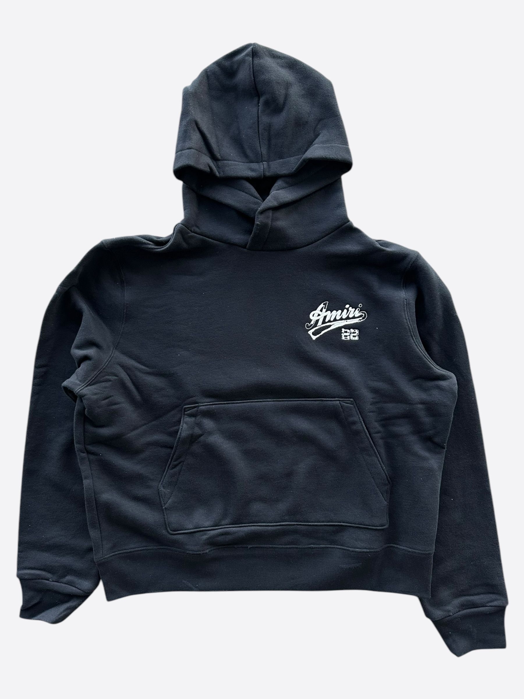Amiri Black & White 22 Distressed Logo Hoodie