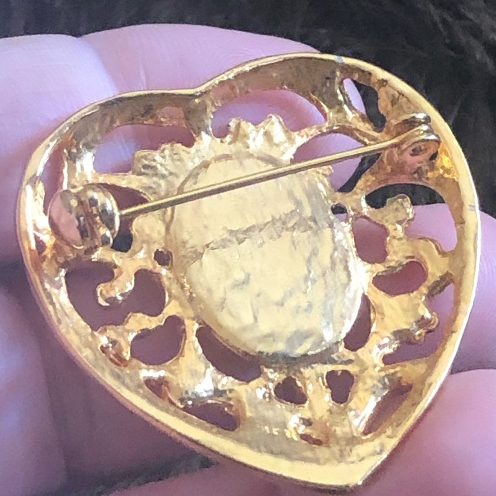 Vintage Vintage 80s filigree heart faux pearl brooch pin Size ONE SIZE - 4 Thumbnail
