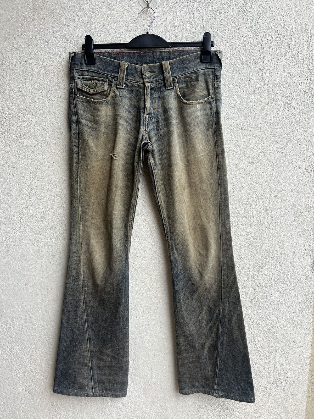Vintage Vintage Tornado Mart Japan Distress Mud Denim Flare Jeans Size US 31 - 6 Thumbnail