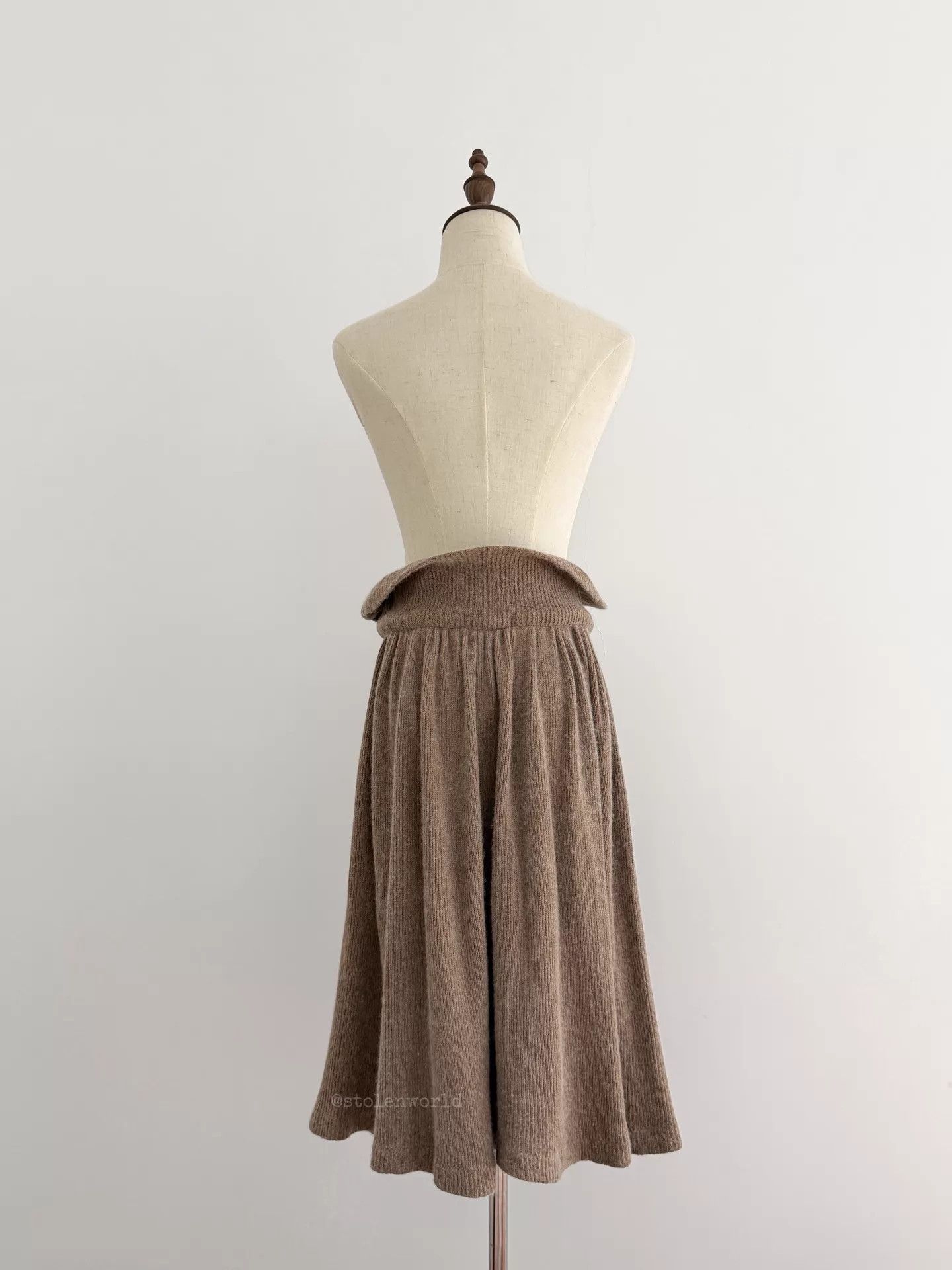 Y's Y's by Yohji Yamamoto Camel Waist-Cuff Knit Skirt Size 28" / US 6 / IT 42 - 6 Thumbnail