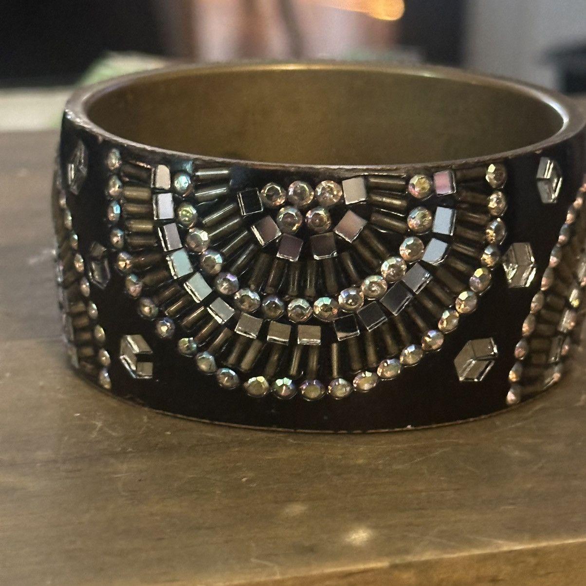Vintage Vintage chunky brass bangle with AB stones and mirror tiles Size ONE SIZE - 4 Thumbnail