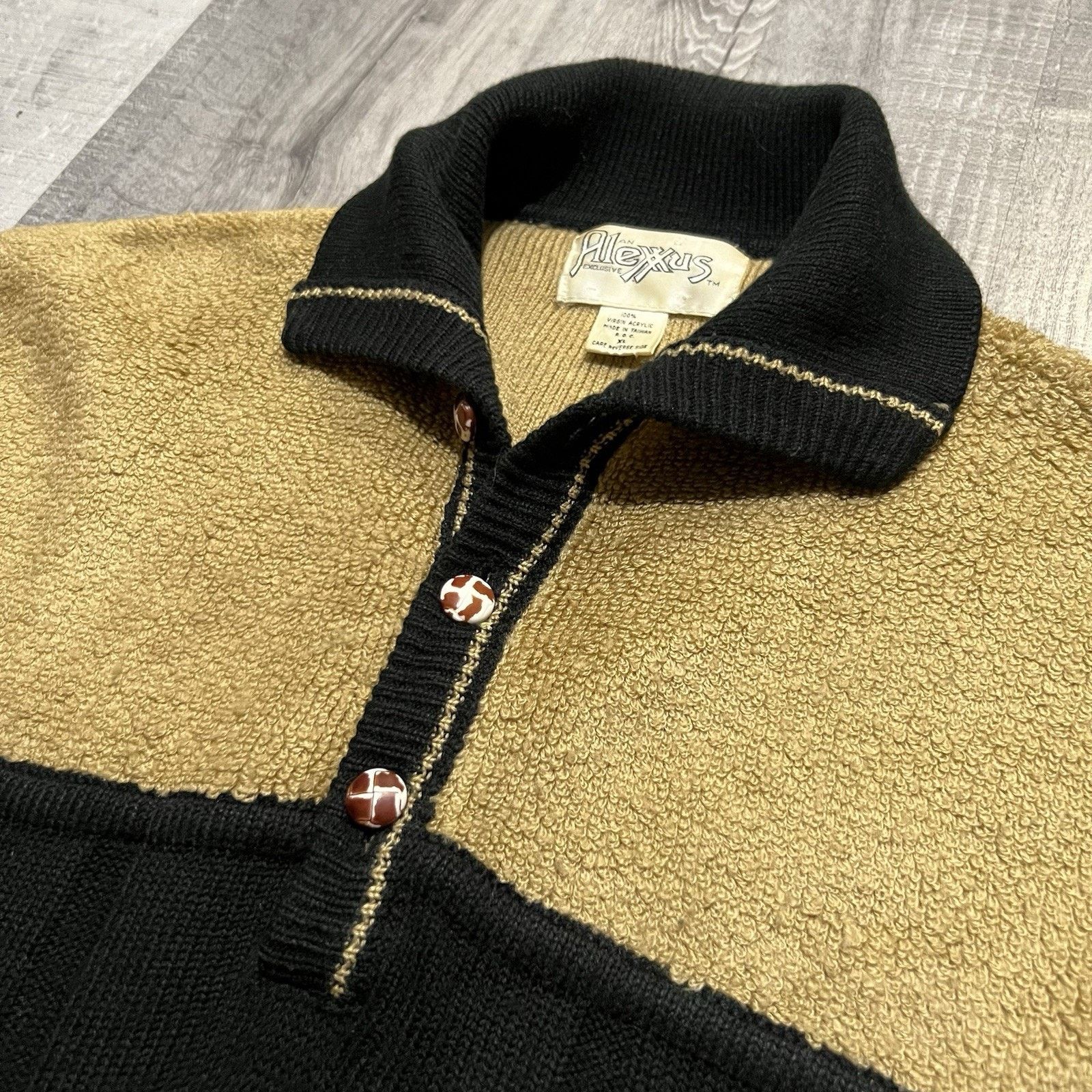 Vintage VTG Alexxus 80s Two Tone Black/Tan Virgin Pocket Sweater Size XL / US 12-14 / IT 48-50 - 3 Thumbnail