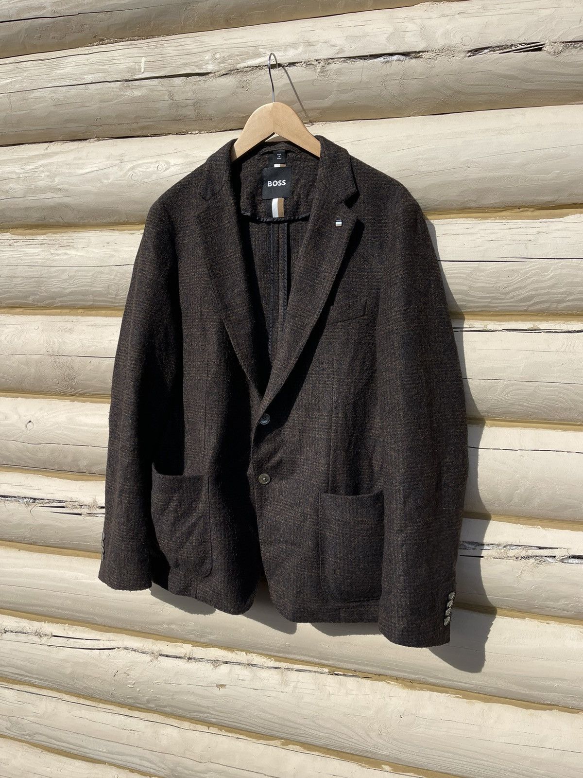 Hugo Boss 2022 Boss jersey jacket brown blazer wool Size 42R - 6 Thumbnail