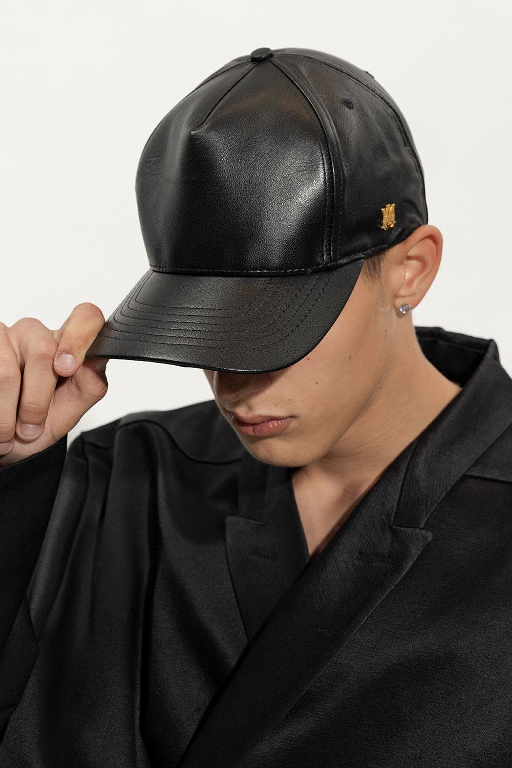 Amiri o1mle0925 Size: OS MA Pin Full Leather Hat/Cap in Black Size ONE SIZE - 3 Thumbnail