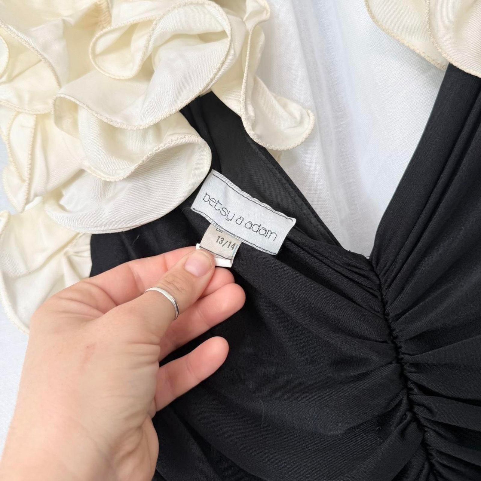 Vintage black + ivory ruffle couture dress Size L / US 10 / IT 46 - 7 Thumbnail