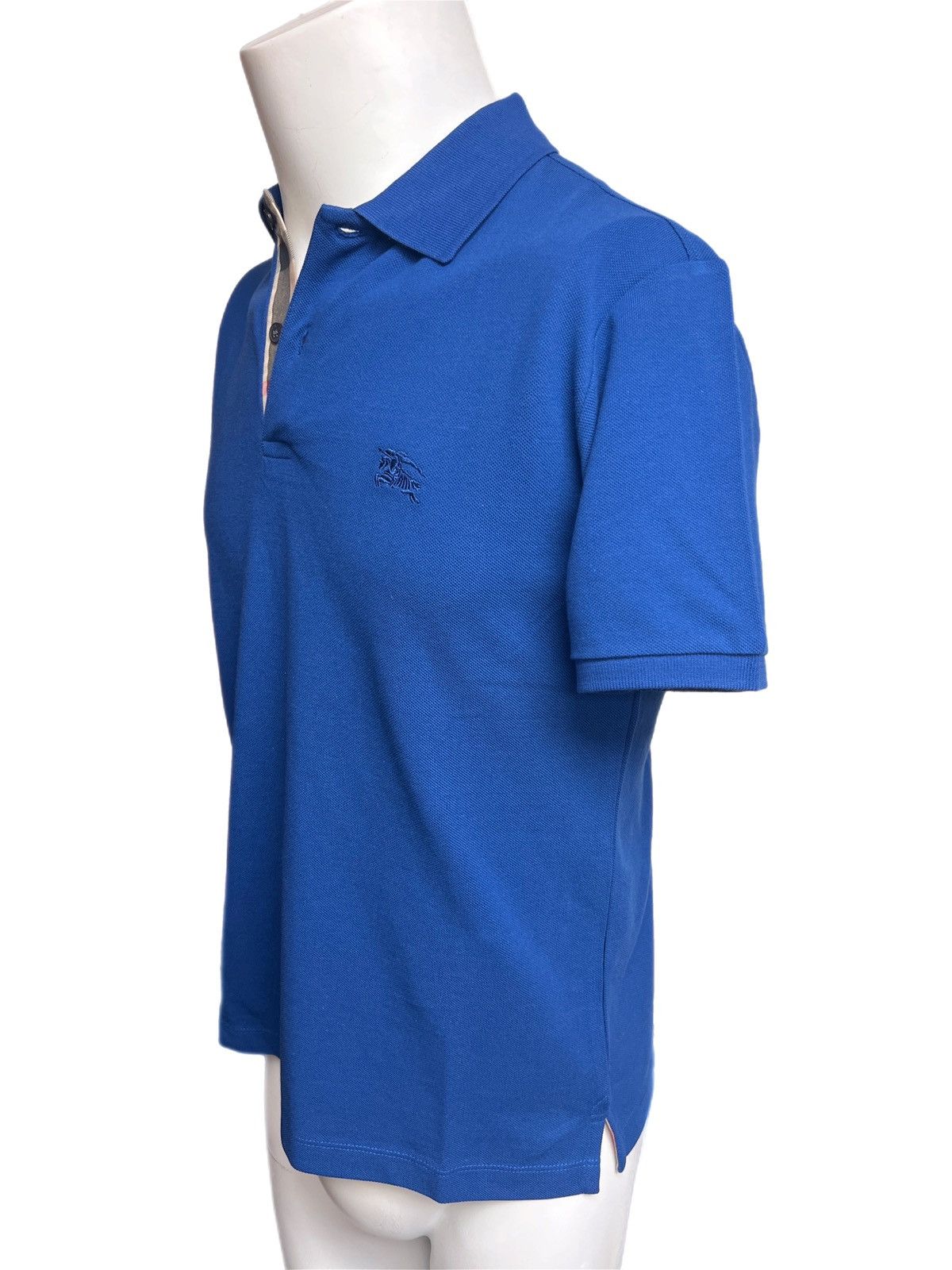 Burberry London men's bright navy 2024 blue check placket polo shirt size large