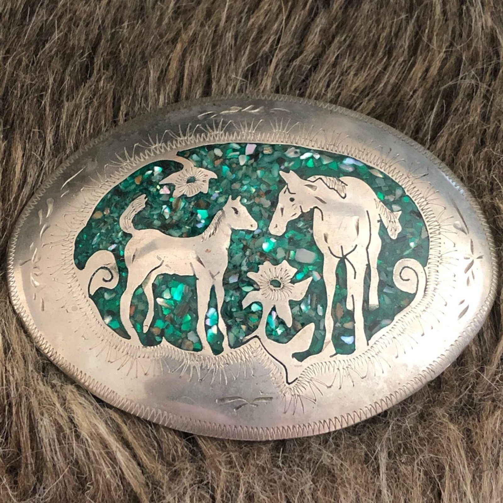 Vintage Vintage artist signed inlaid stone belt buckle Size ONE SIZE - 2 Thumbnail