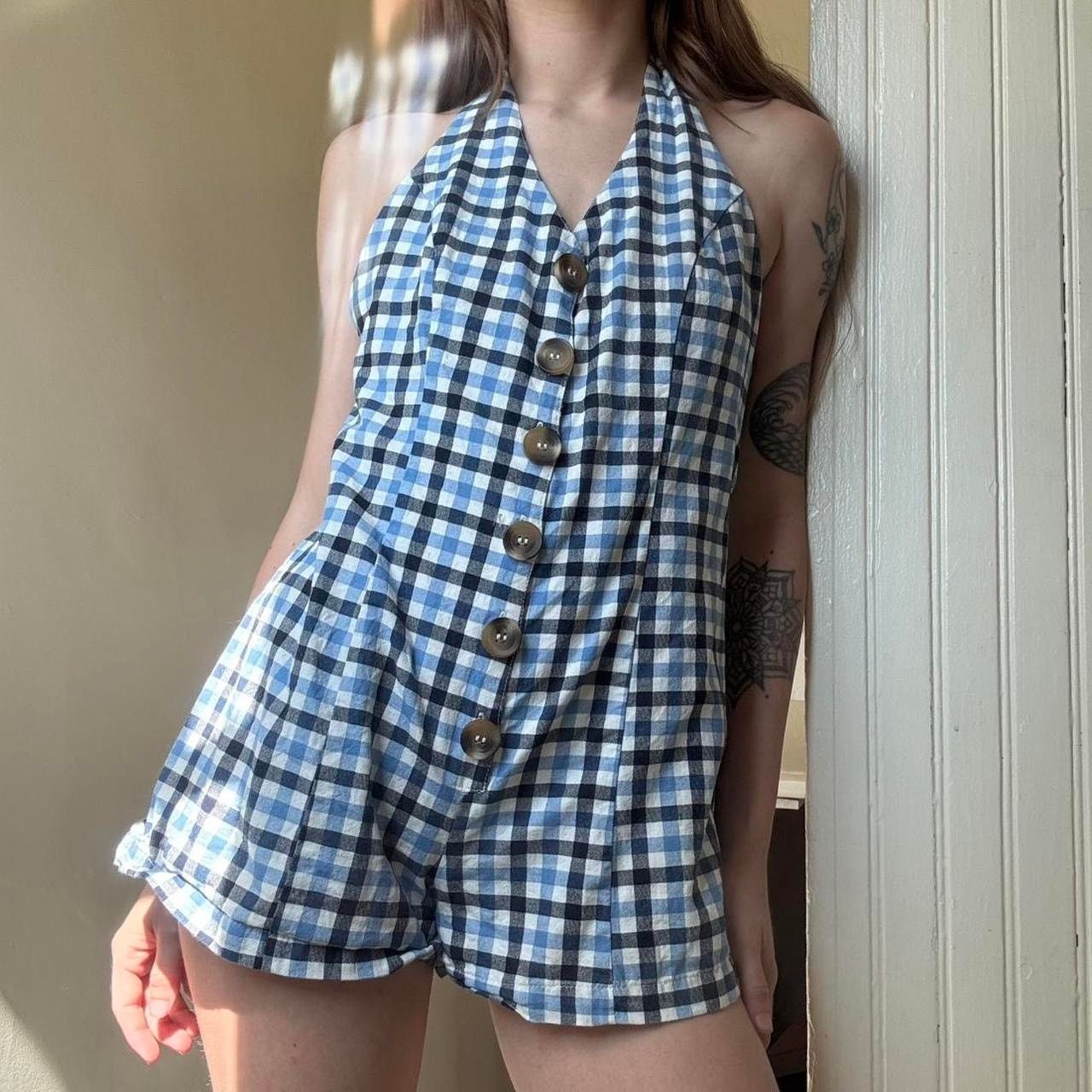 Urban Outfitters Urban Outfitters Blue Plaid Picnic Halter Romper XS Cotton Size 24" / US 00 / IT 34 - 1 Thumbnail