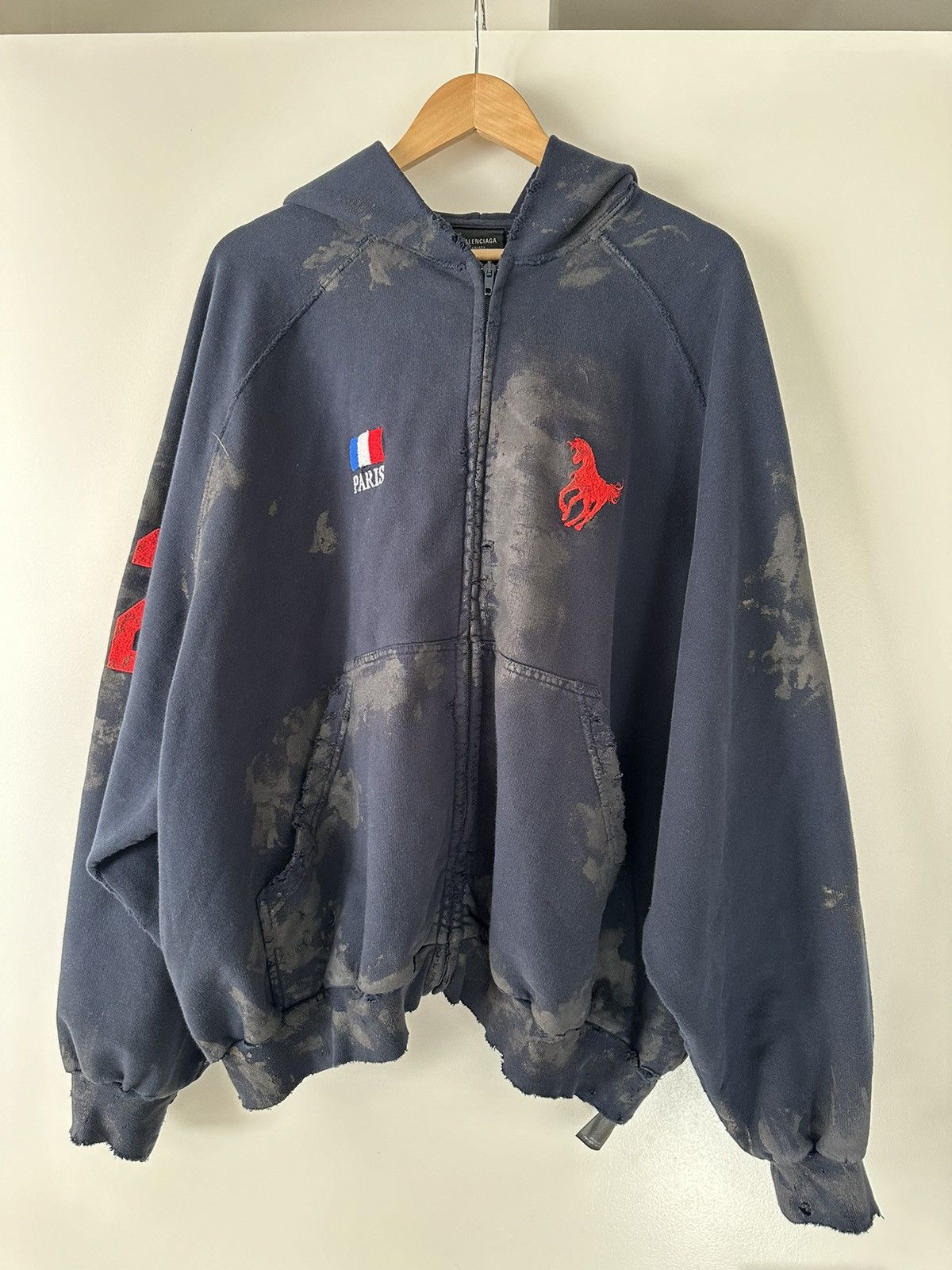 image of Balenciaga Aw22 Dirty Polo Hoodie in Navy, Men's (Size Large)