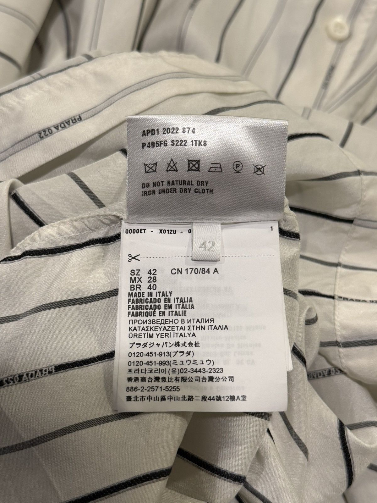 Prada Prada Raf Simons 2022 Logo Stripe White Silk Button Up Shirt Size US XL / EU 56 / 4 - 17 Thumbnail