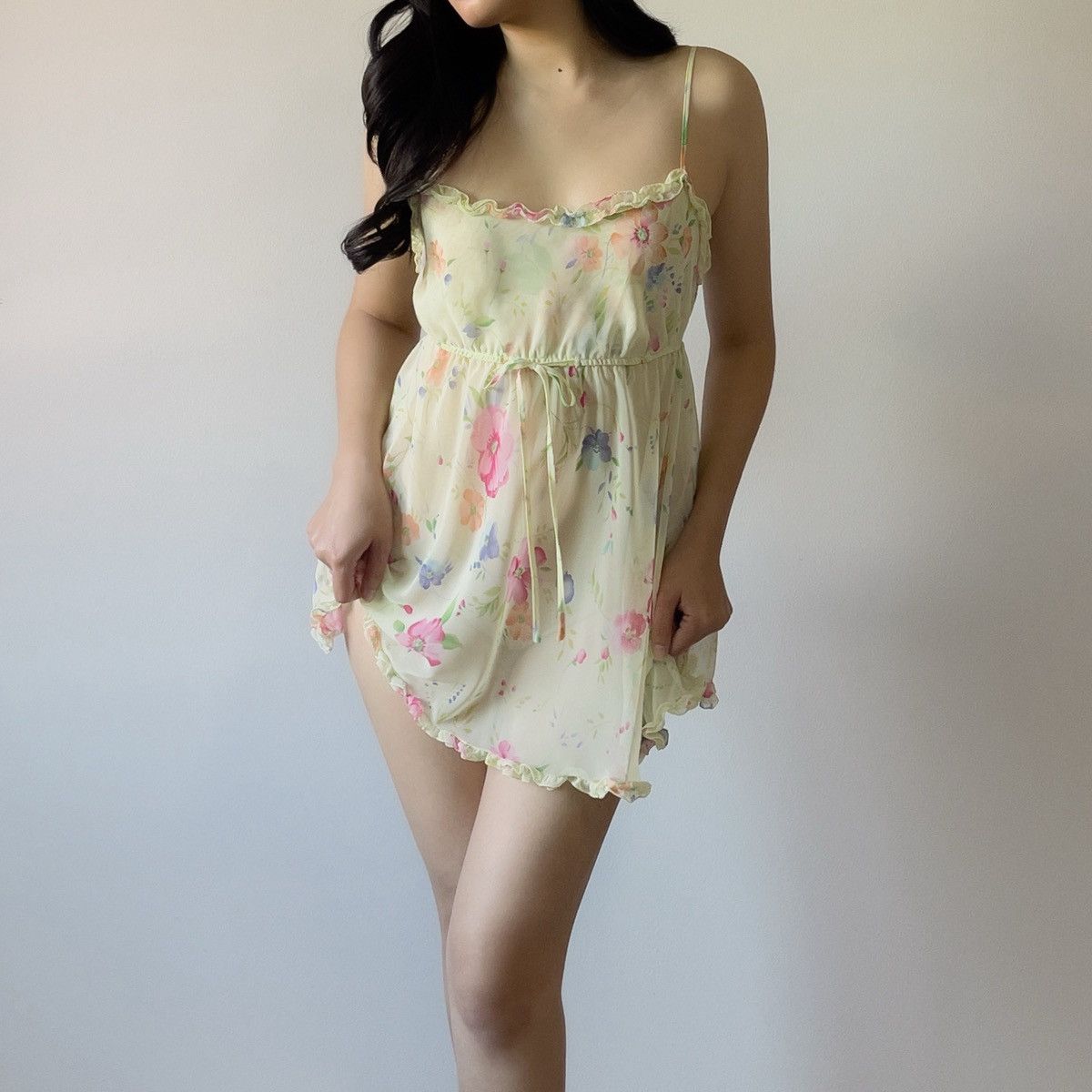 Victoria's Secret Victoria’s Secret 1990s Green Floral Chiffon Slip Dress (XS) Size XS / US 0-2 / IT 36-38 - 3 Thumbnail