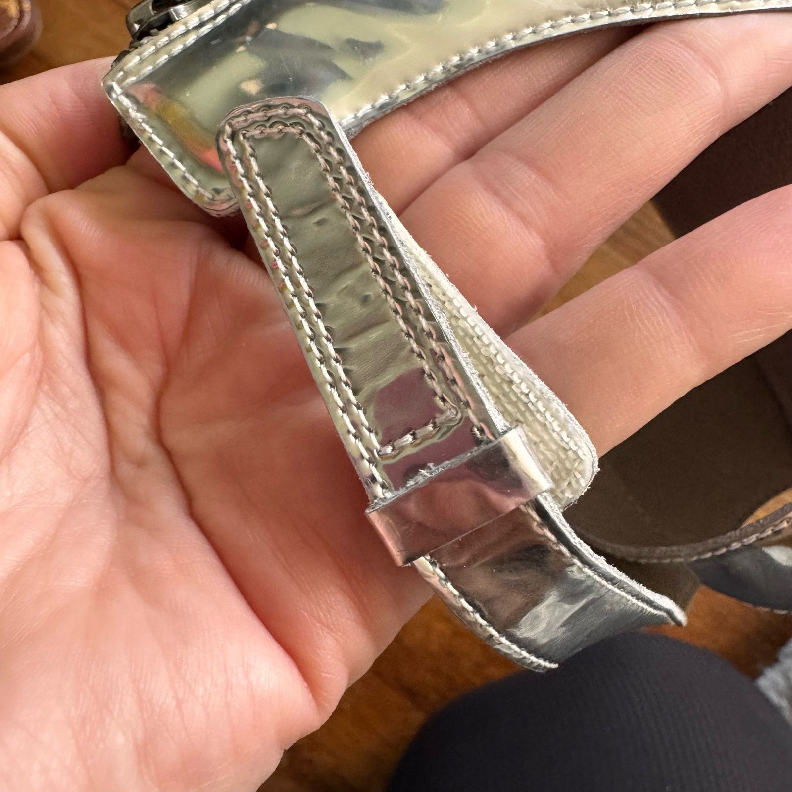 Eileen Fisher Eileen Fisher Cici silver mirrored strappy sandal Size US 8 / IT 38 - 7 Thumbnail