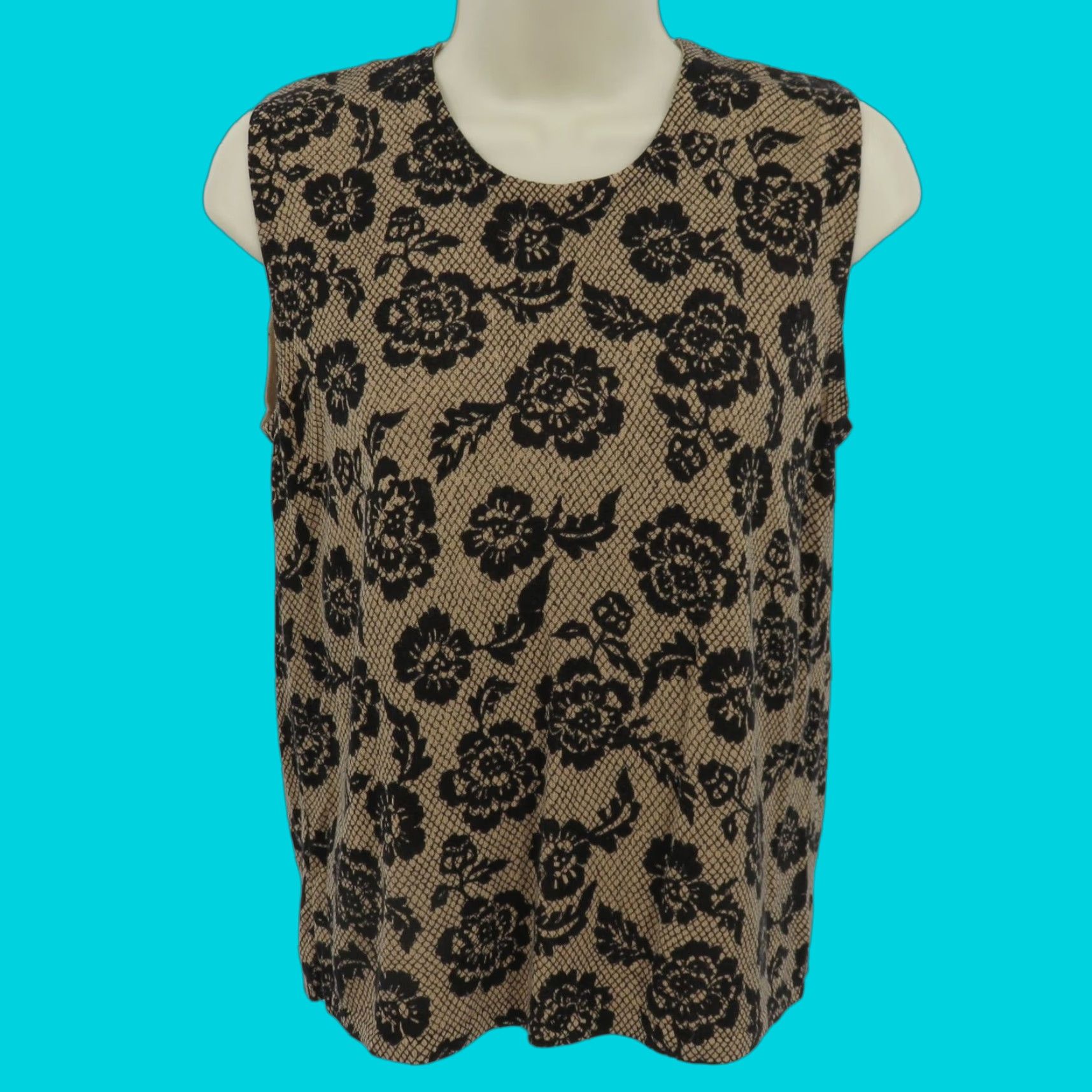 Vintage August Silk Knits Women M Black Floral Flower Lace Print Sleeveless Sweater Size M / US 6-8 / IT 42-44 - 1 Thumbnail