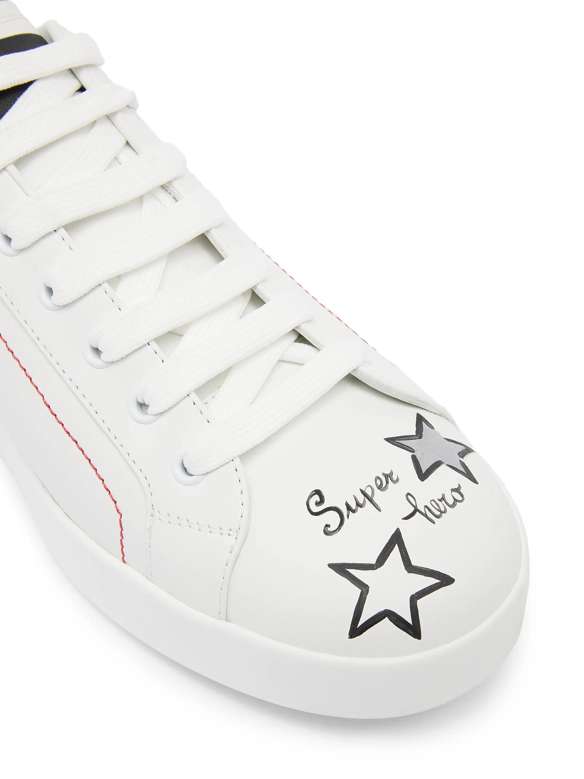 Dolce & Gabbana os11x0526 Illustrated Leather Sneakers in White/Black Size US 12 / EU 45 - 6 Thumbnail