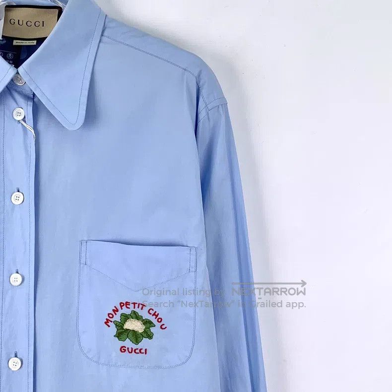 Gucci Gucci Light blue letter pattern embroidered cotton lapel s Size XS / US 0-2 / IT 36-38 - 3 Thumbnail