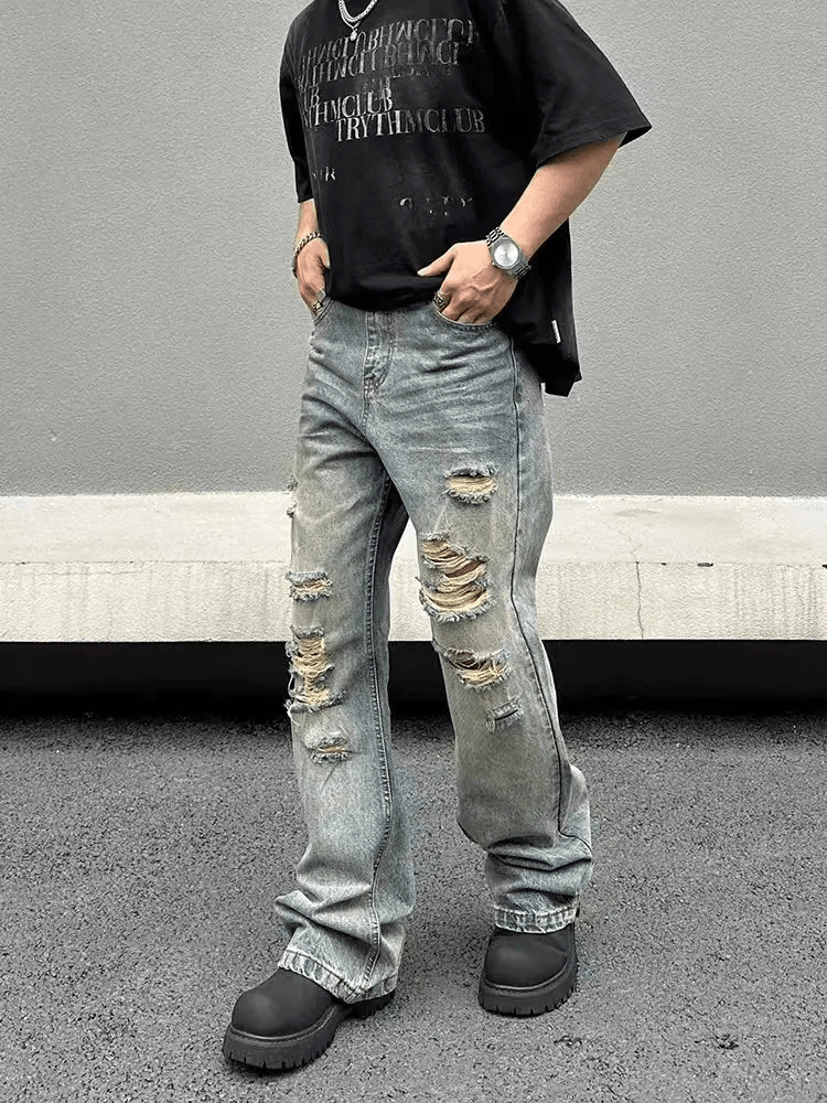 Designer × Japanese Brand × Jean Hip Hop Vintage Washed Faded Loose Casual Ripped Jeans Size US 32 / EU 48 - 3 Thumbnail