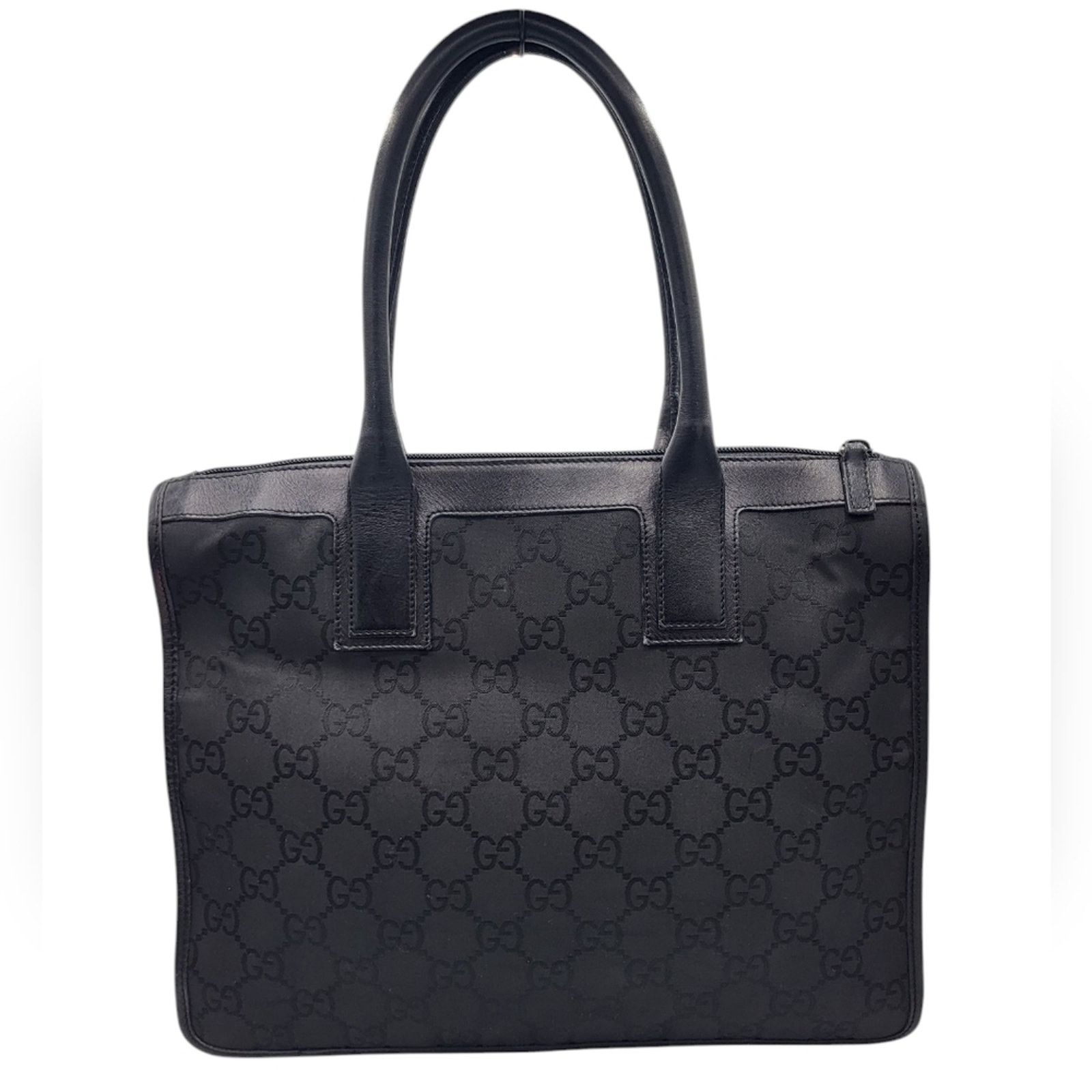 Gucci Gucci GG Nylon Leather Handbag Black Monogram Tote Bag Size ONE SIZE - 5 Thumbnail
